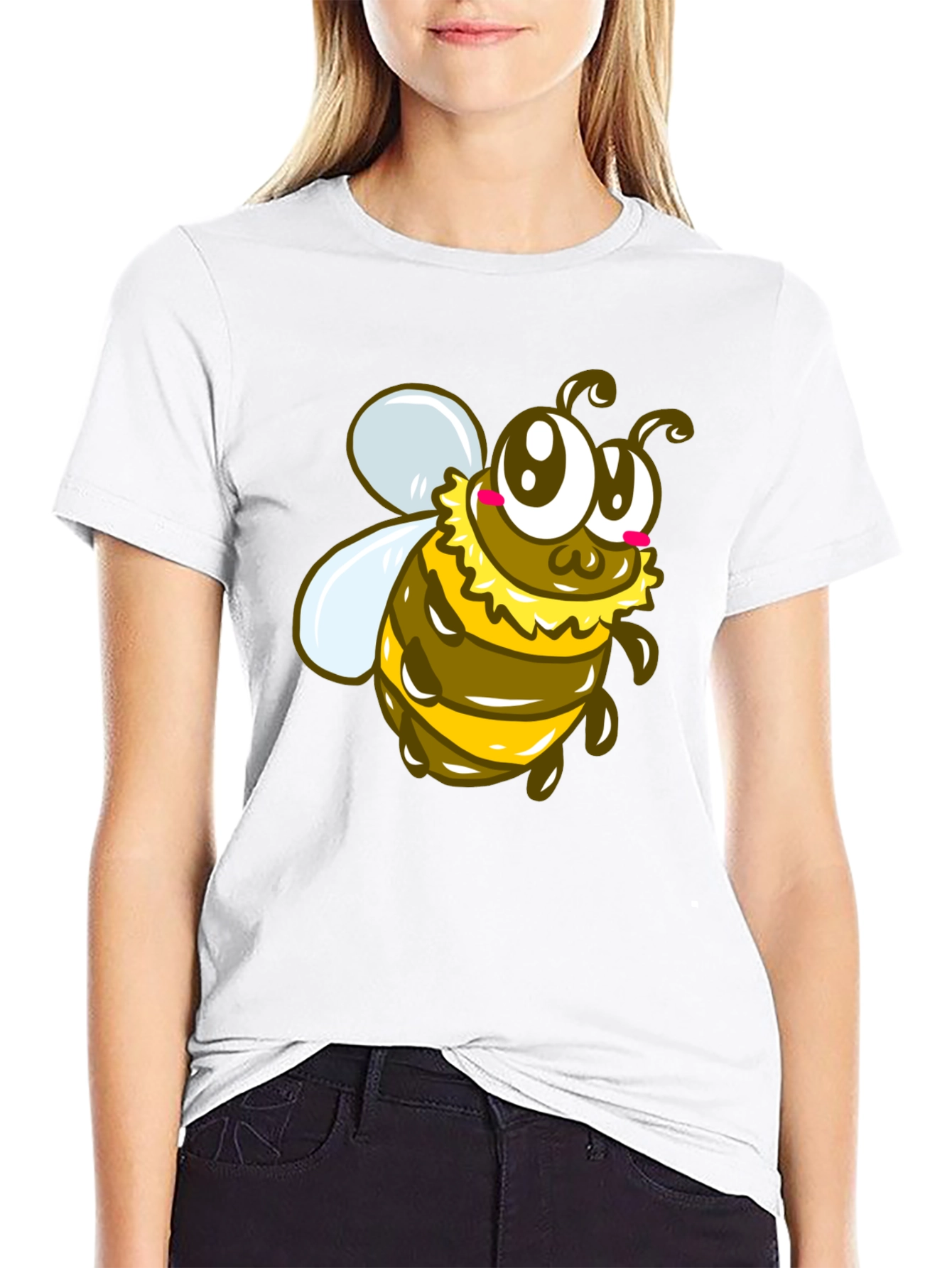 Cute Cartoon Bee Graphic Black T-Shirt