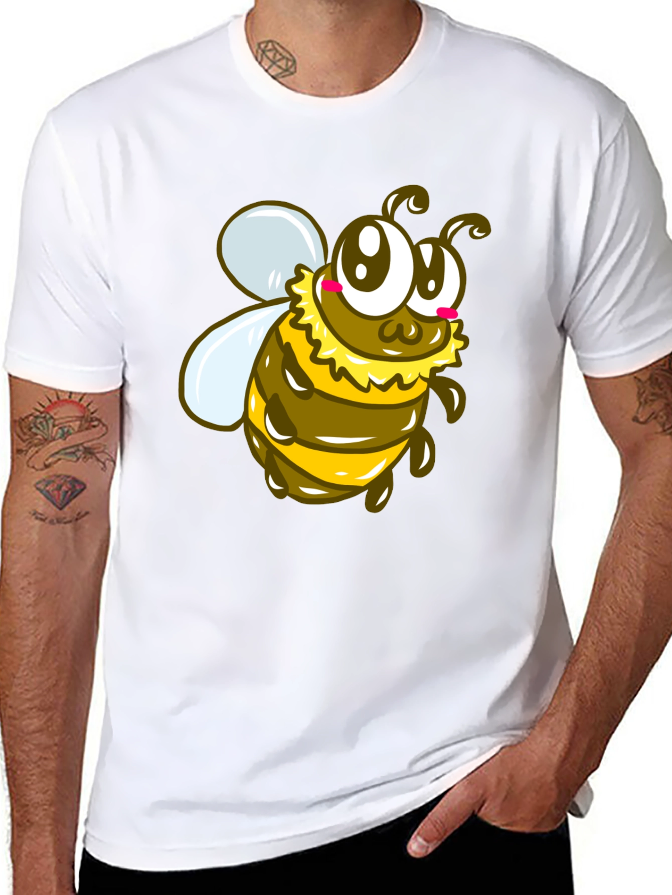 Cute Cartoon Bee Graphic Black T-Shirt