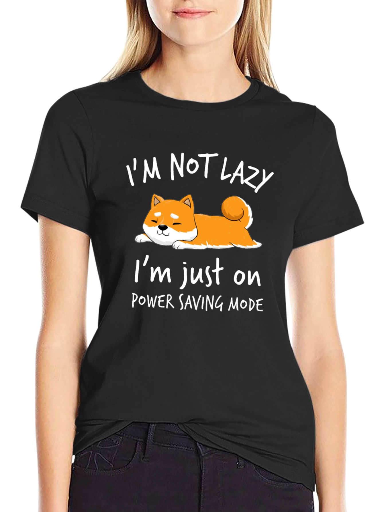 Lazy Shiba Inu Power Saving Mode Graphic Tee