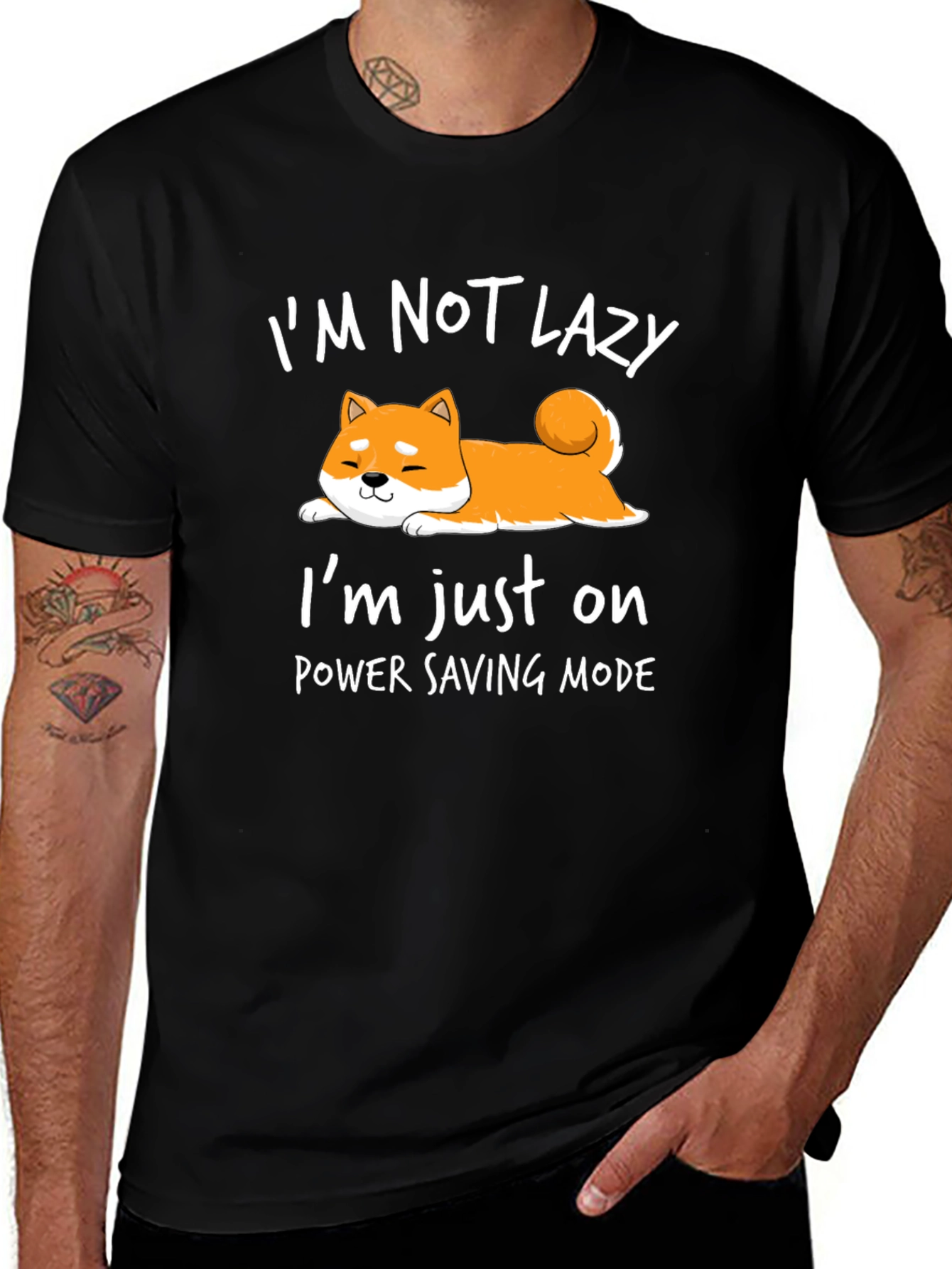 Lazy Shiba Inu Power Saving Mode Graphic Tee
