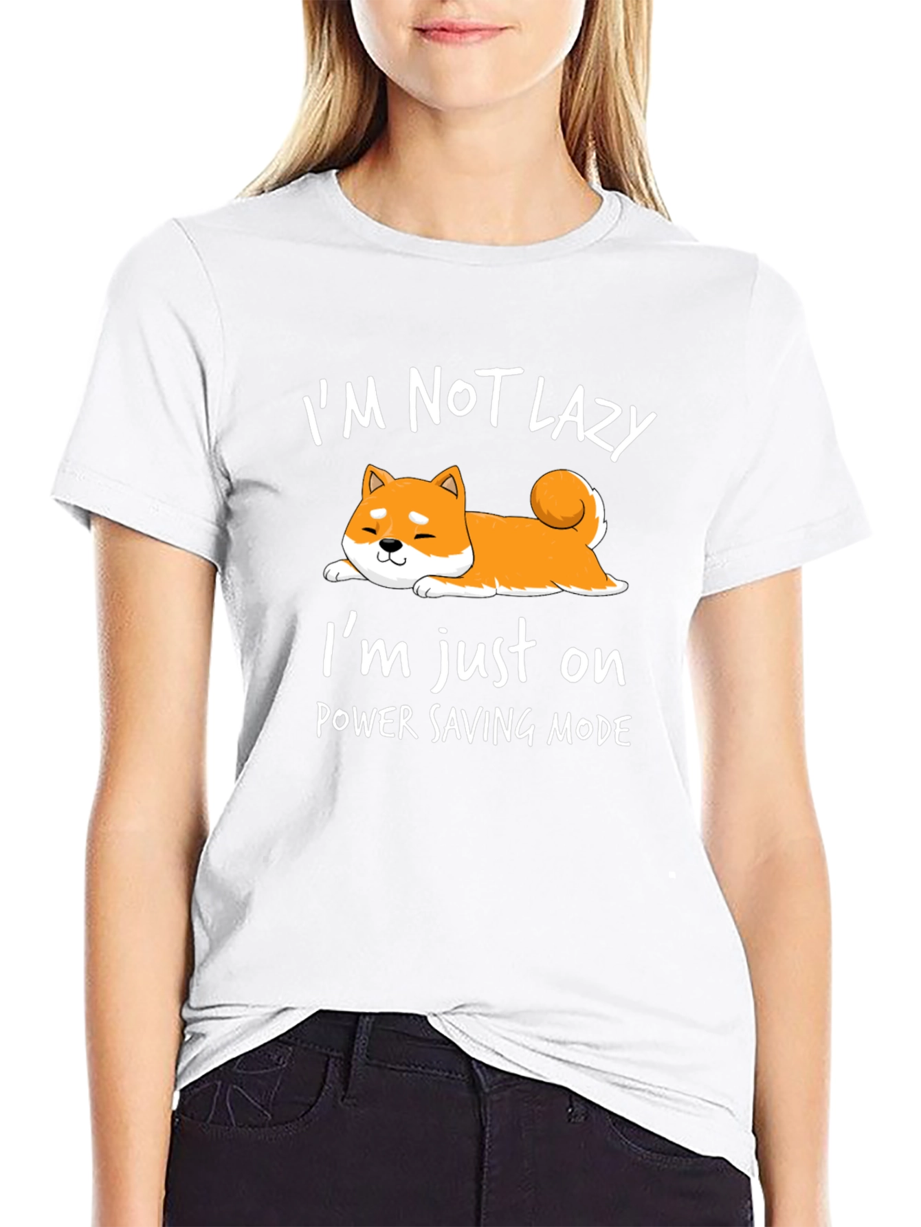 Lazy Shiba Inu Power Saving Mode Graphic Tee