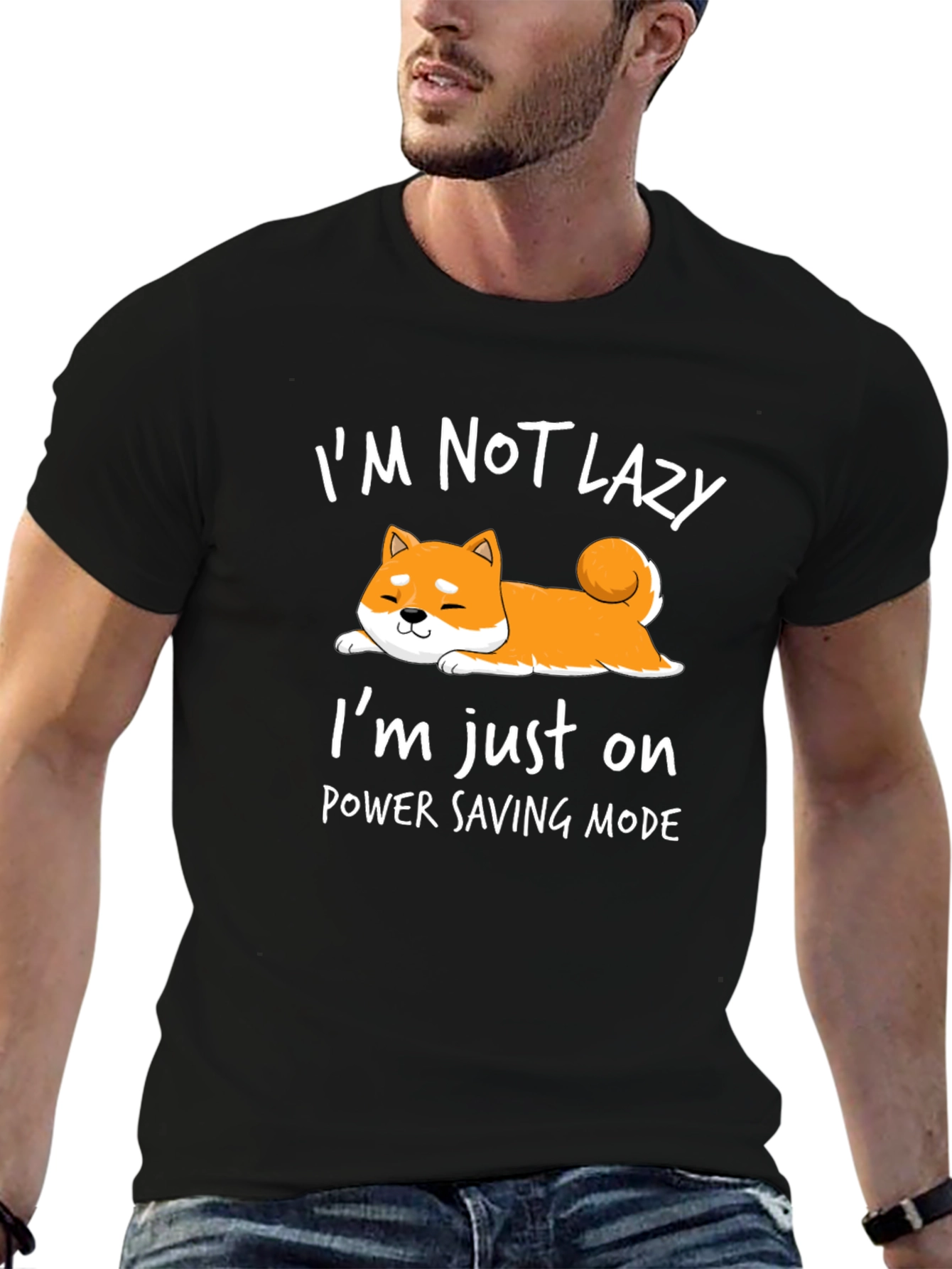 Lazy Shiba Inu Power Saving Mode Graphic Tee
