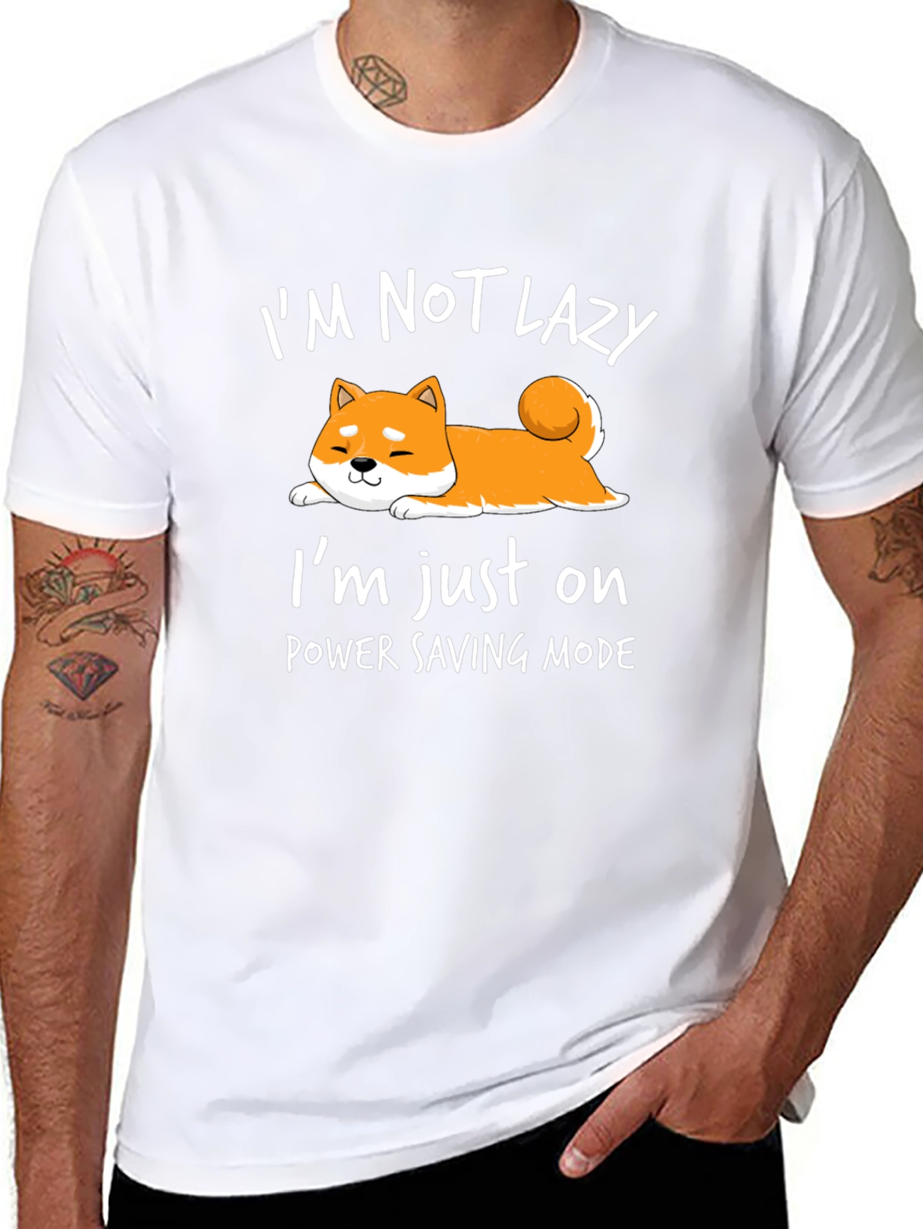 Lazy Shiba Inu Power Saving Mode Graphic Tee