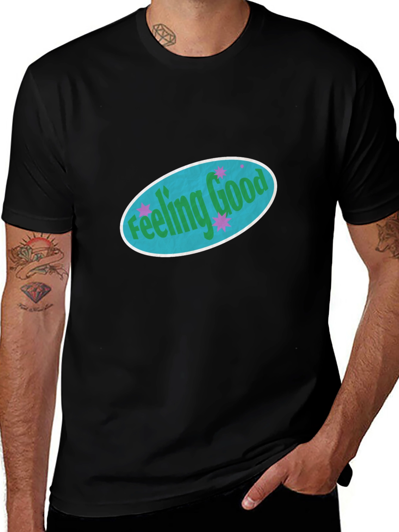 Feeling Good Graphic Tee - Black Cotton Comfort