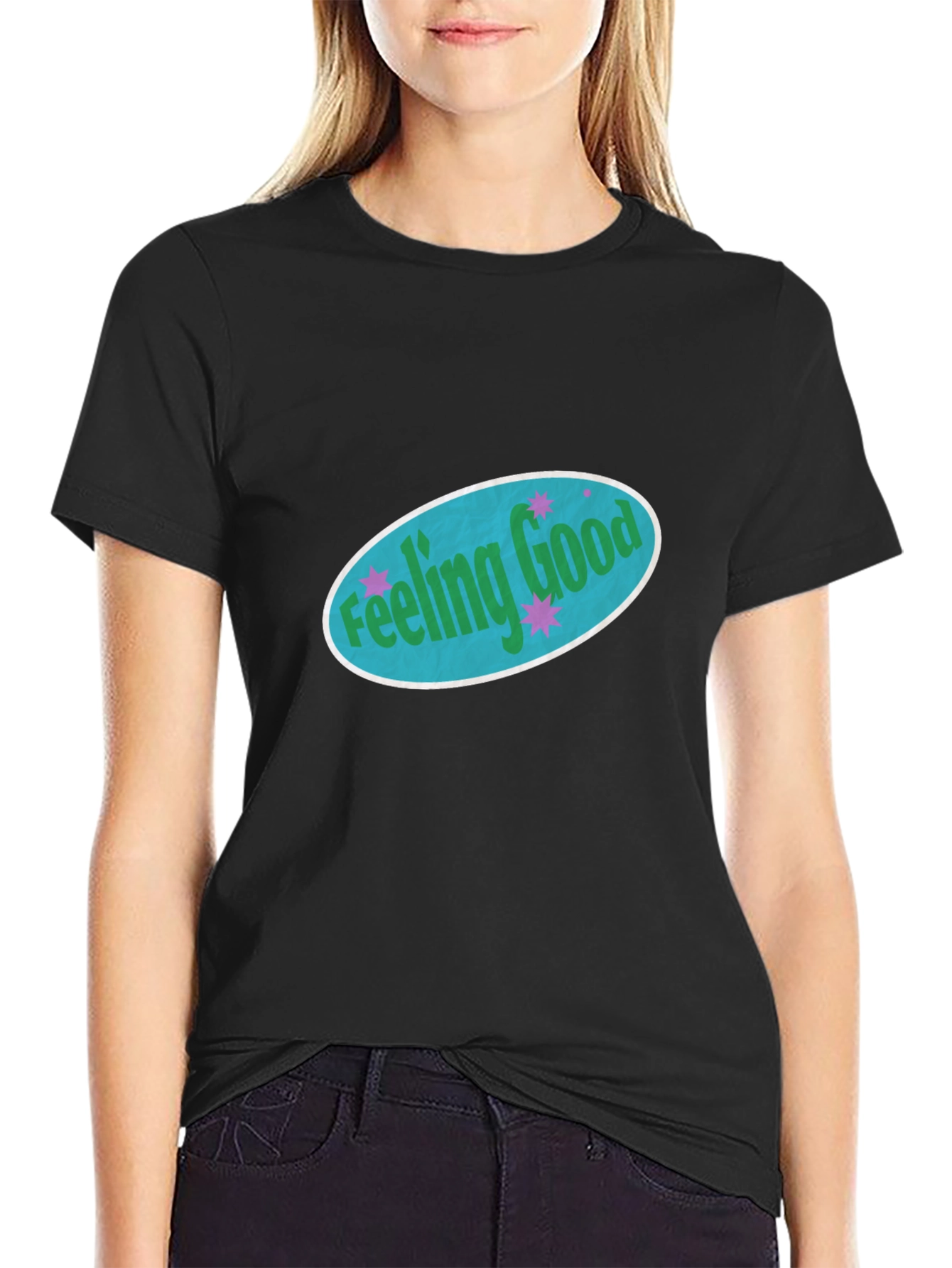 Feeling Good Graphic Tee - Black Cotton Comfort