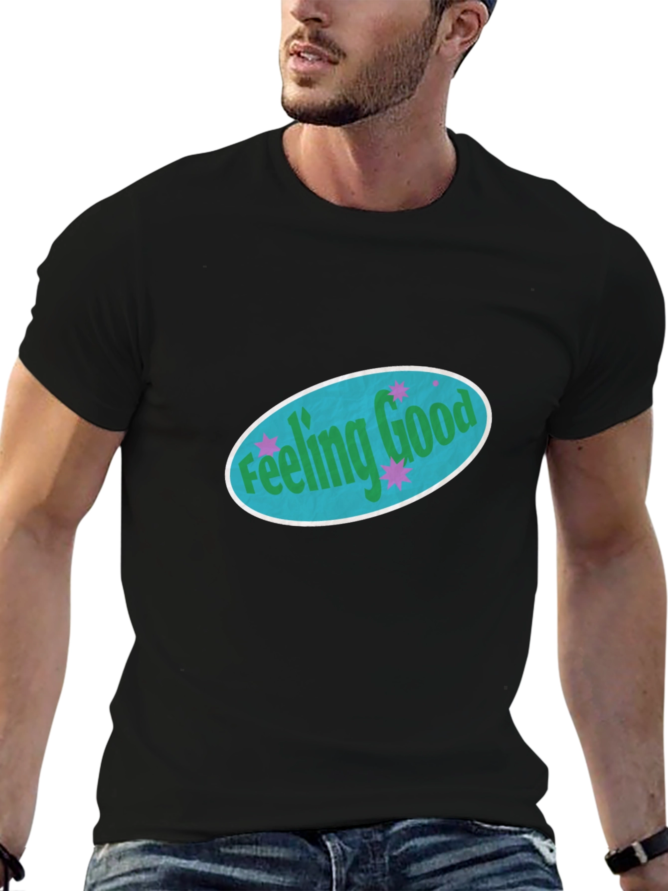 Feeling Good Graphic Tee - Black Cotton Comfort