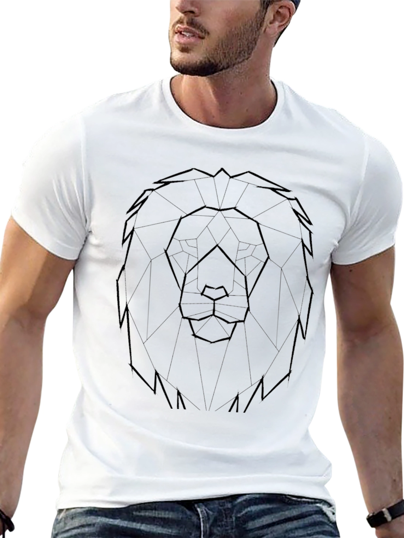 Geometric Lion Graphic Tee - Stylish Black T-Shirt
