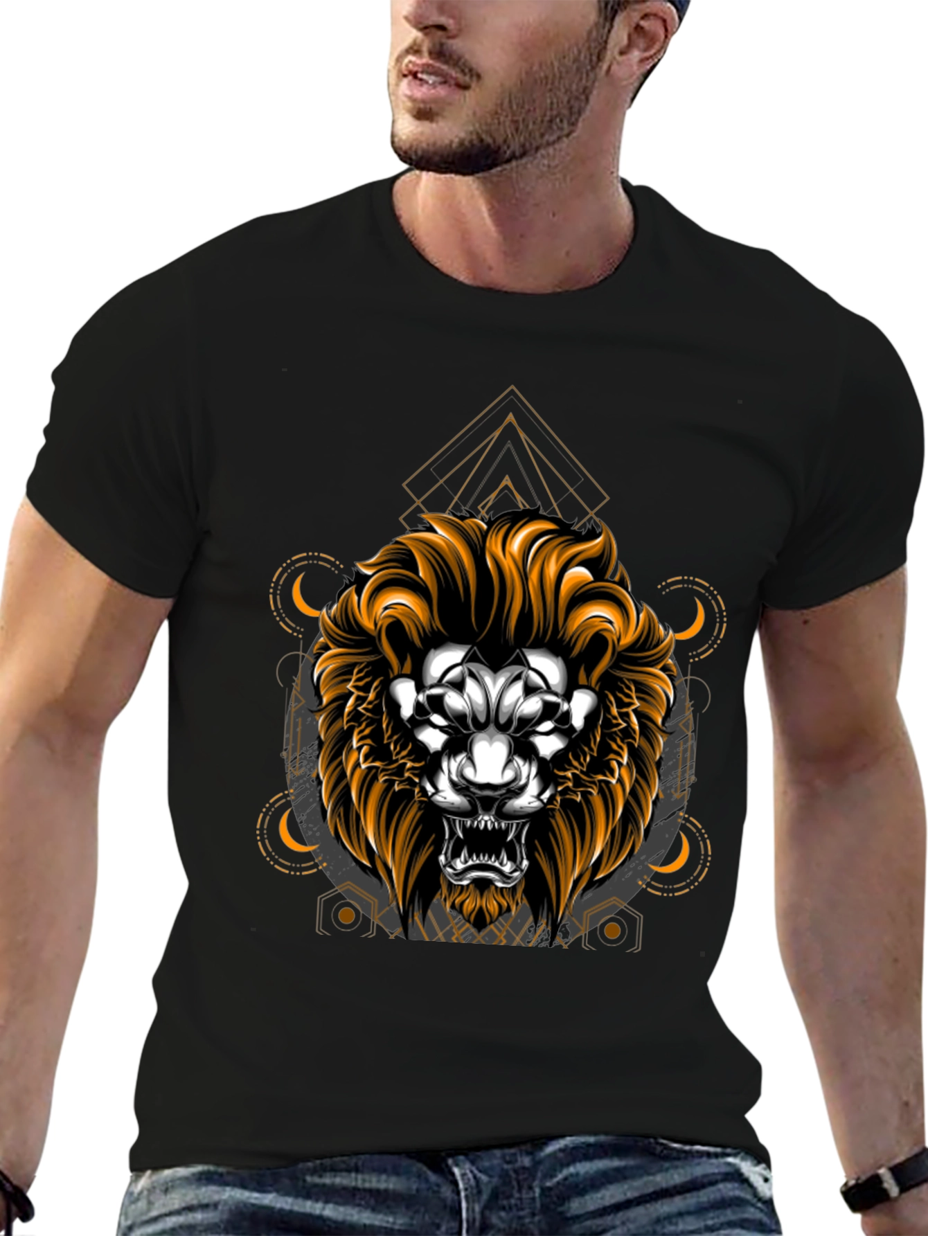 Lion Graphic T-Shirt - Geometric Design