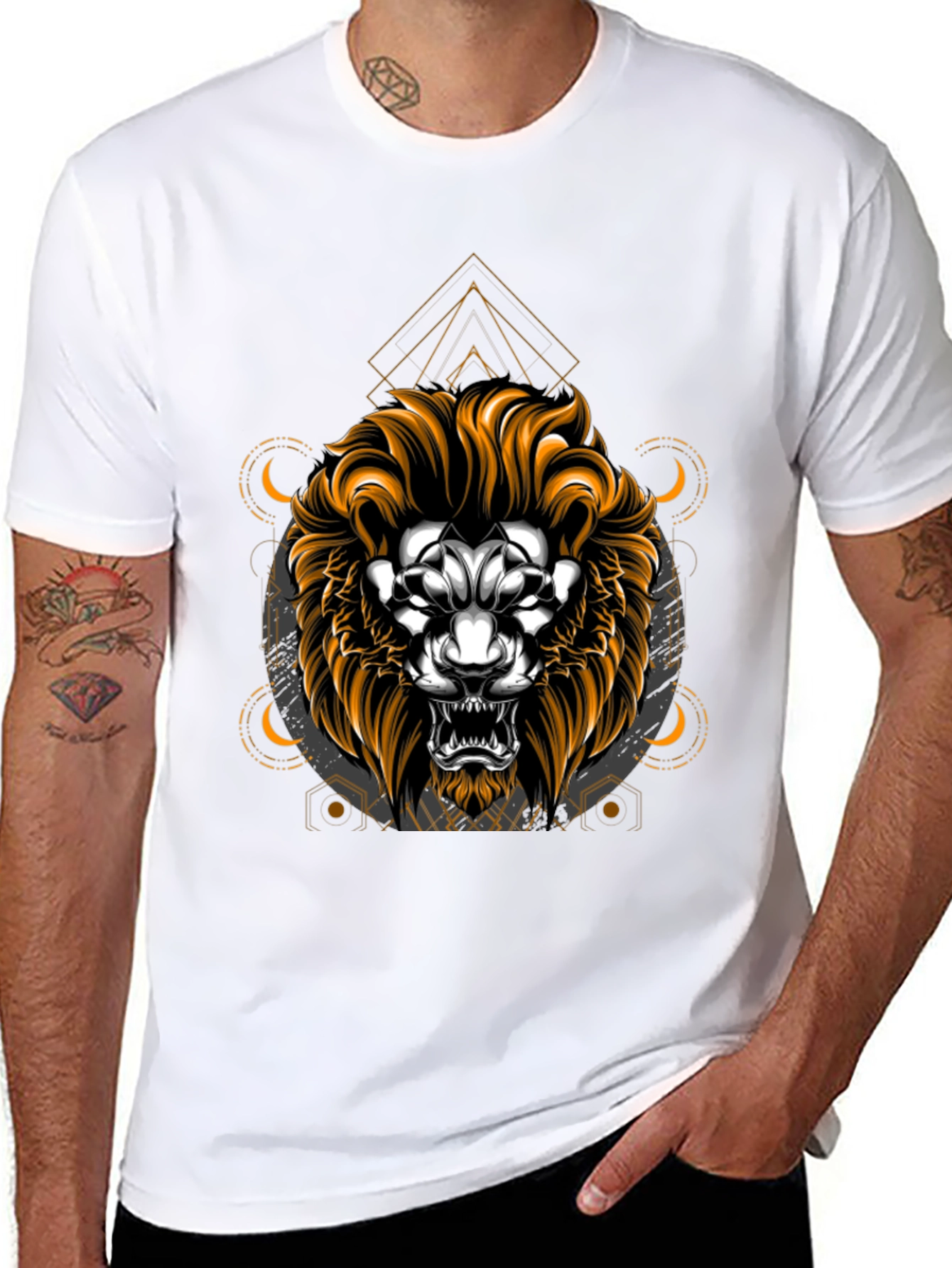 Lion Graphic T-Shirt - Geometric Design