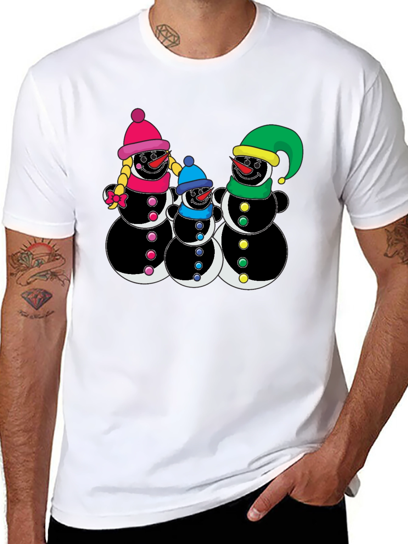 Festive Snowman Family Graphic T-Shirt