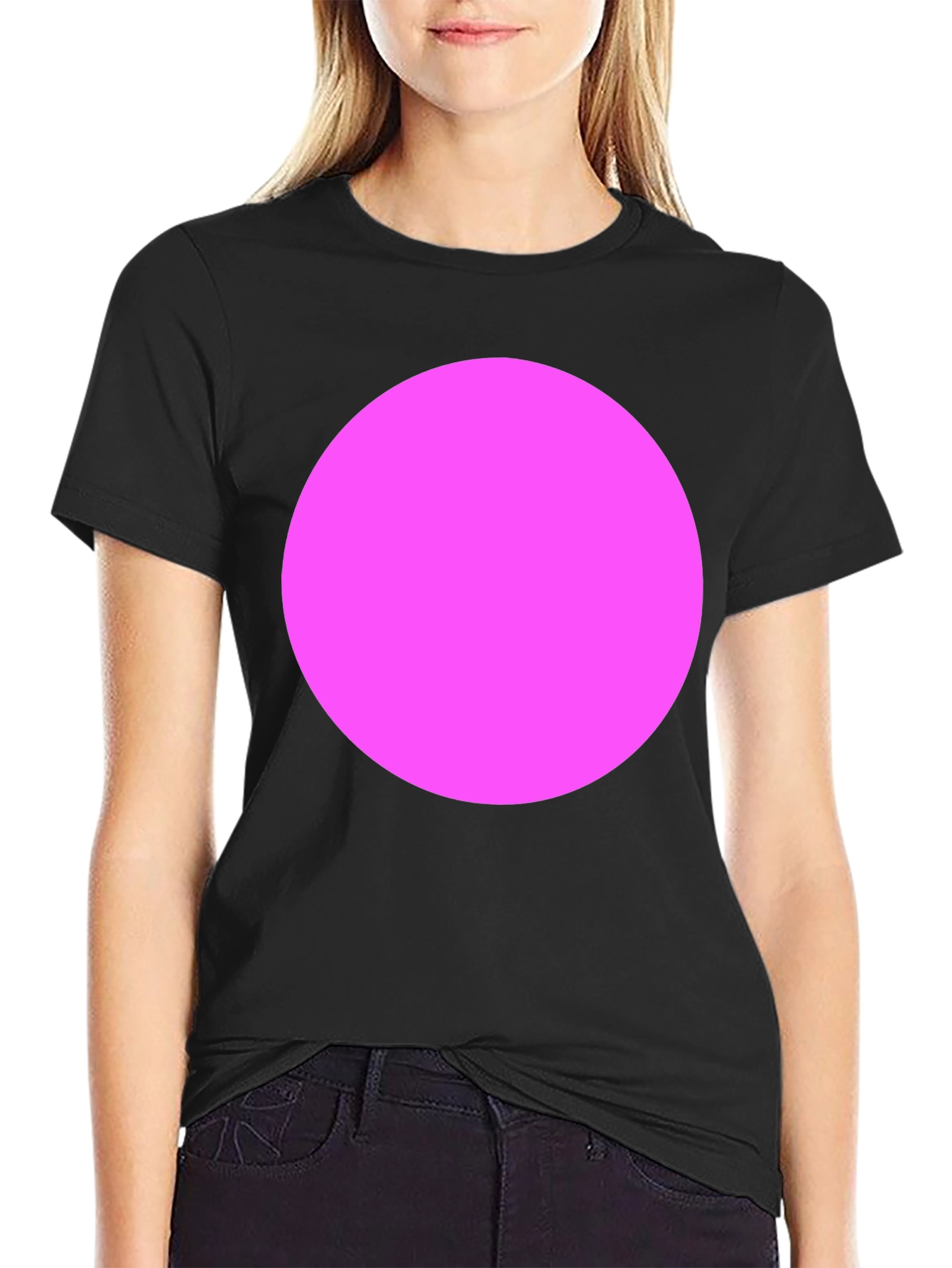 Mens Black T-Shirt with Bold Pink Circle
