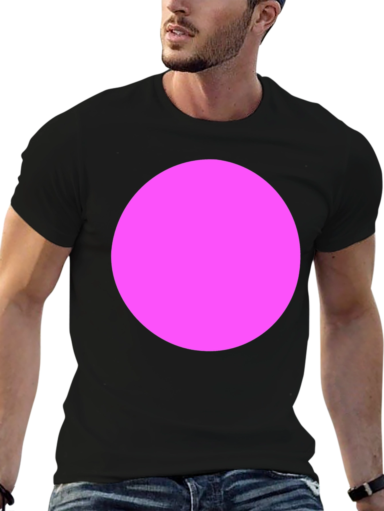 Mens Black T-Shirt with Bold Pink Circle