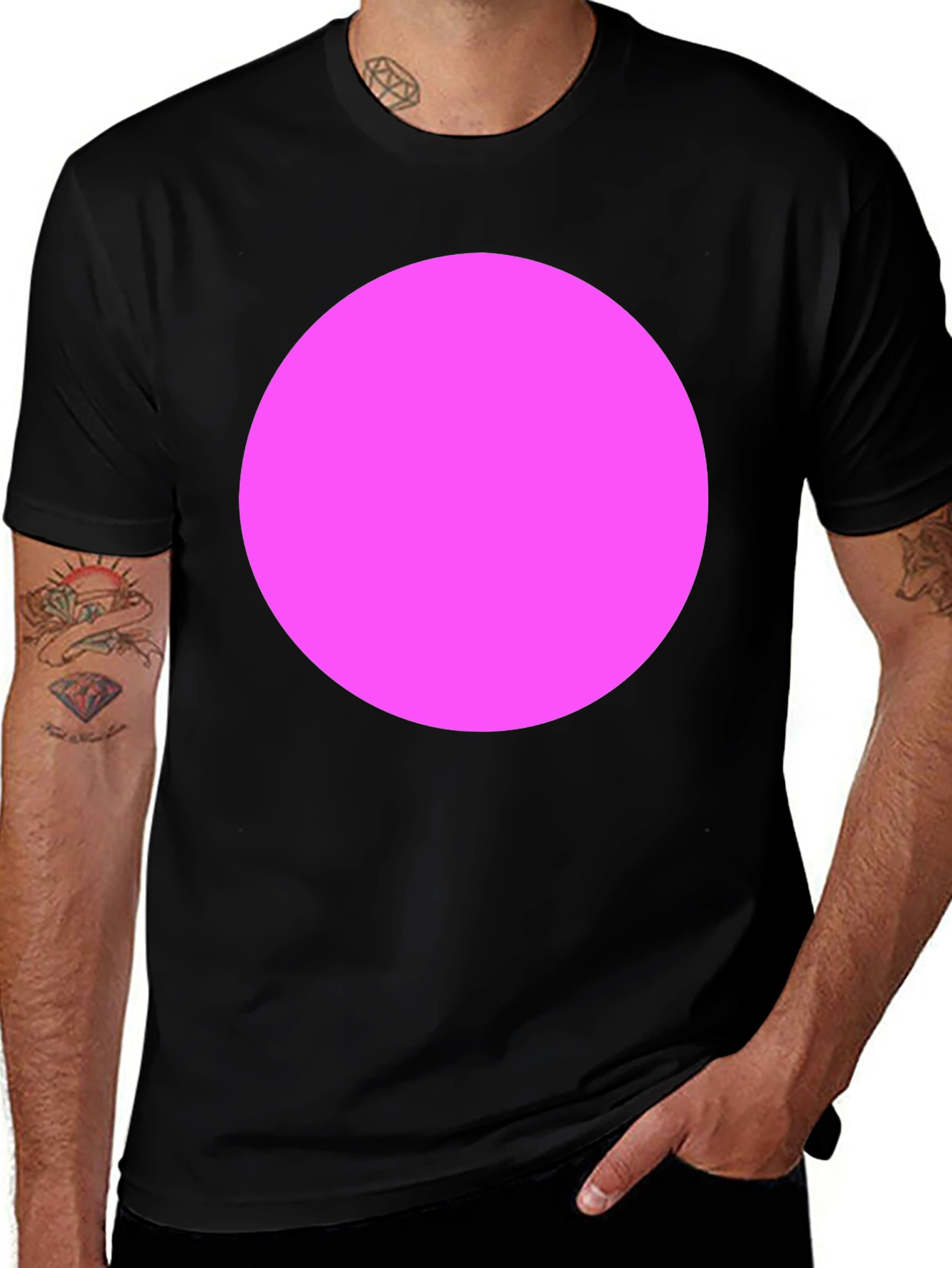 Mens Black T-Shirt with Bold Pink Circle