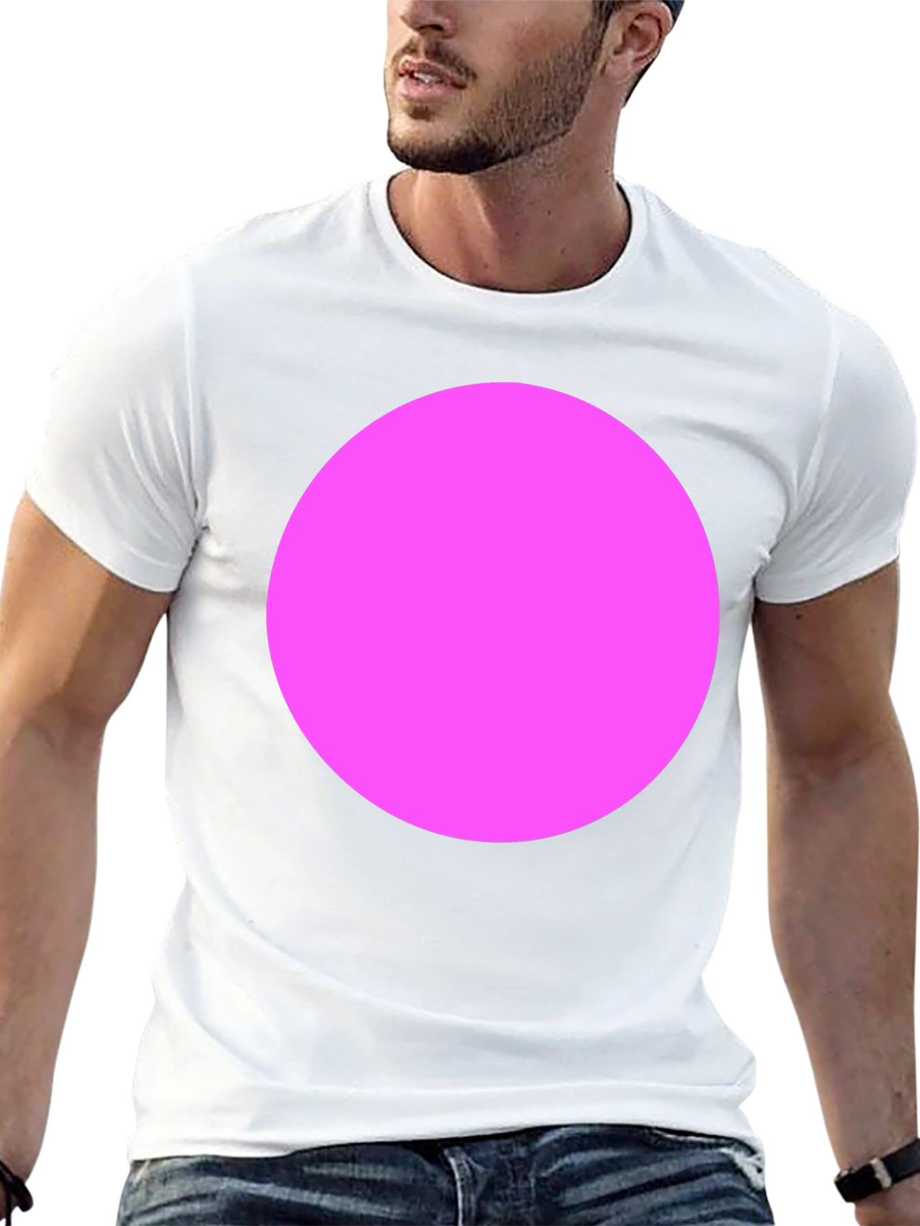 Mens Black T-Shirt with Bold Pink Circle