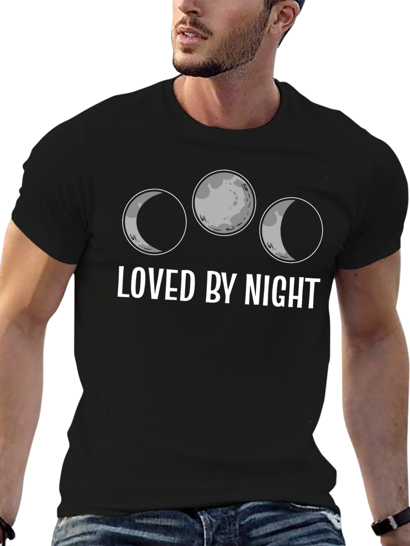 Loved by Night Moon Phases Black Graphic Tee