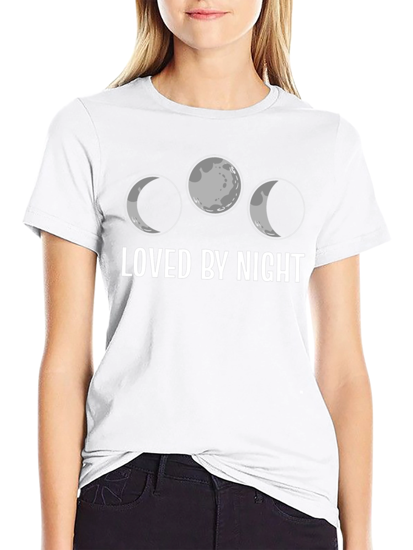Loved by Night Moon Phases Black Graphic Tee