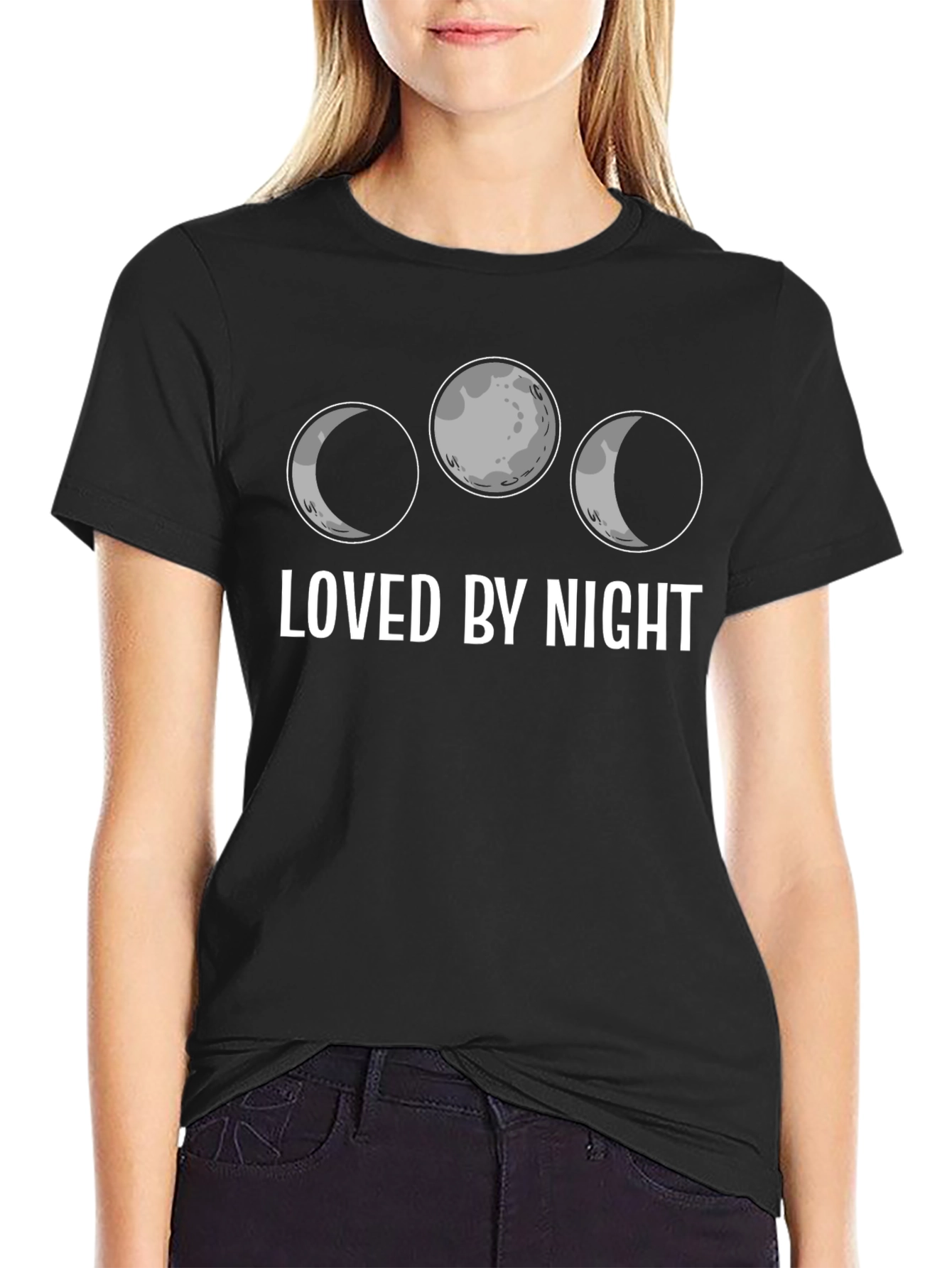 Loved by Night Moon Phases Black Graphic Tee