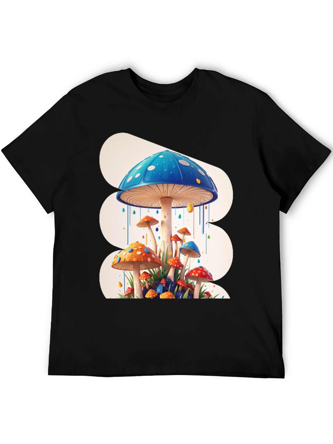 Funky Mushroom Graphic Tee - Black Cotton