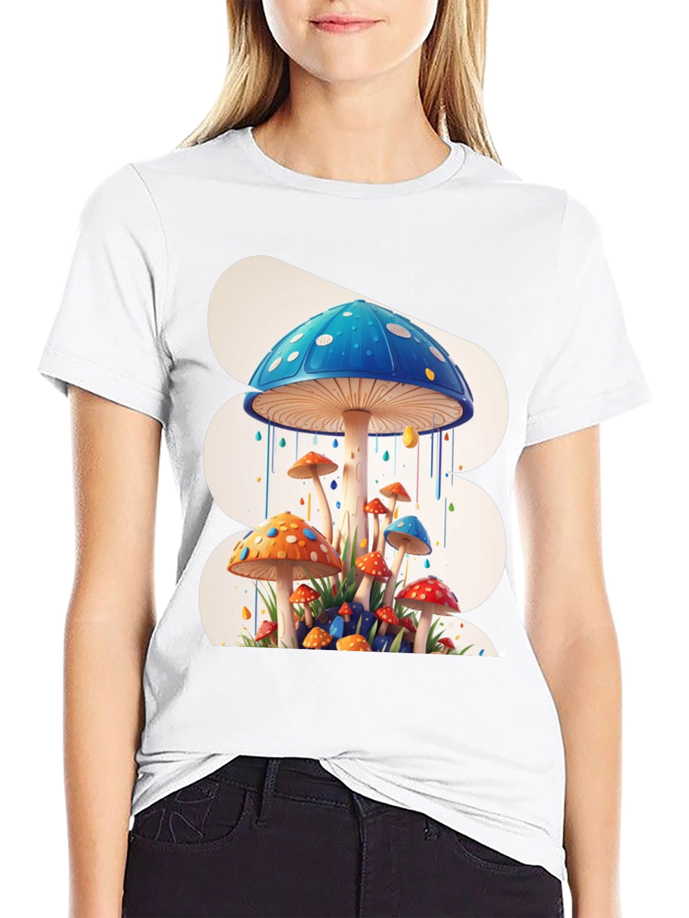 Funky Mushroom Graphic Tee - Black Cotton