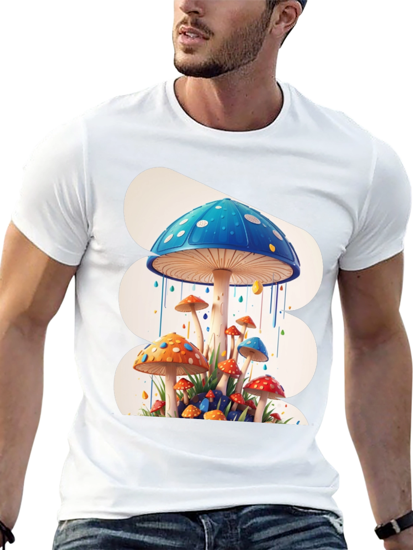 Funky Mushroom Graphic Tee - Black Cotton