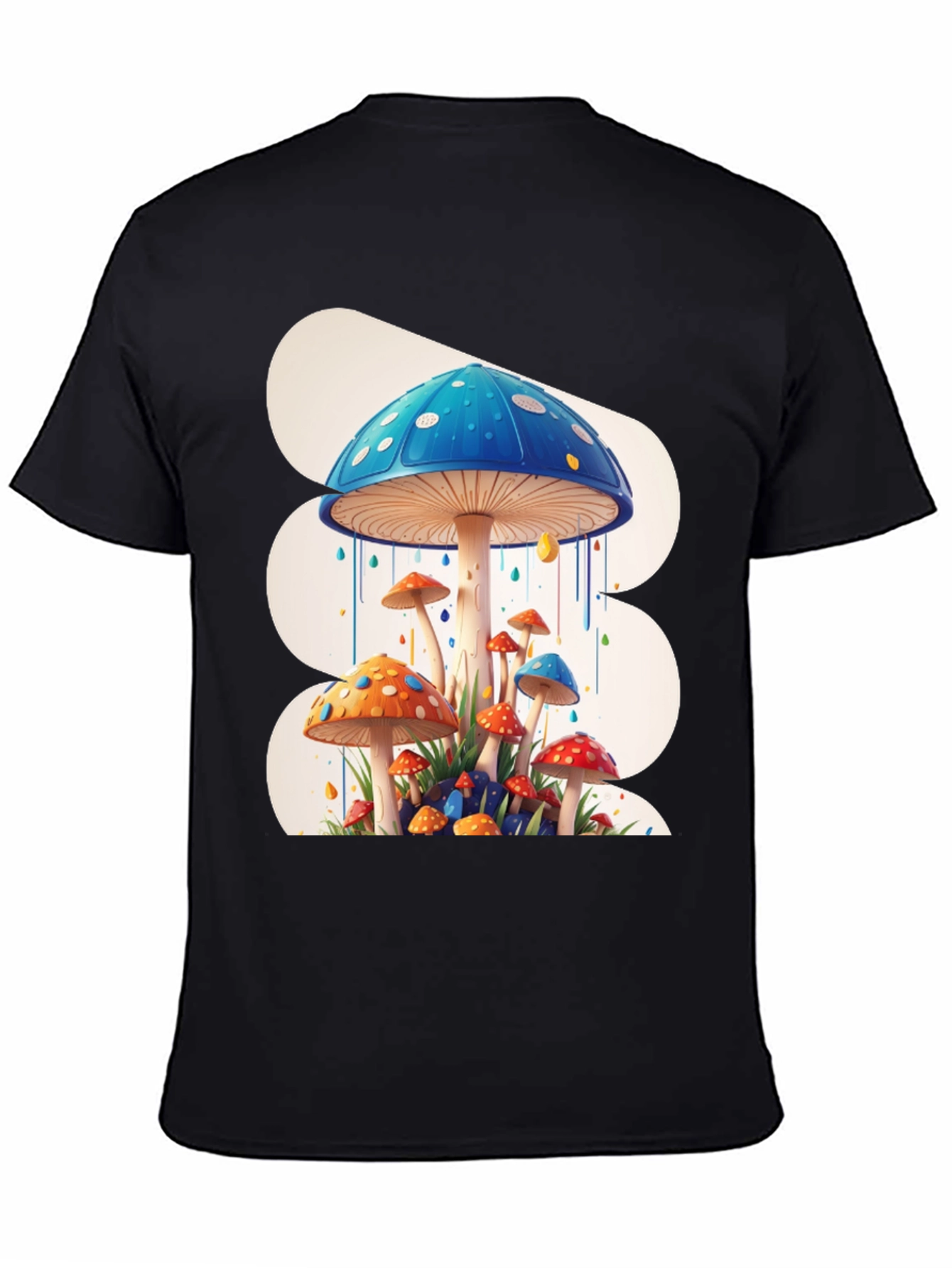 Funky Mushroom Graphic Tee - Black Cotton