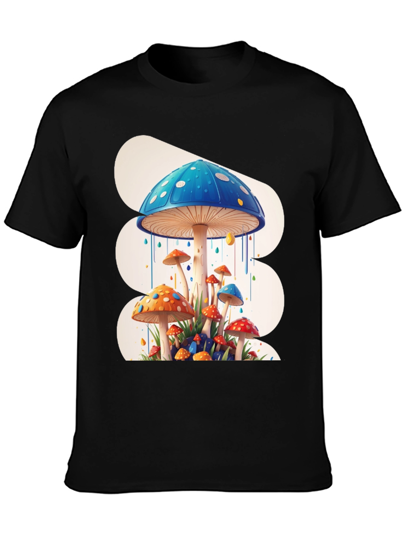 Funky Mushroom Graphic Tee - Black Cotton