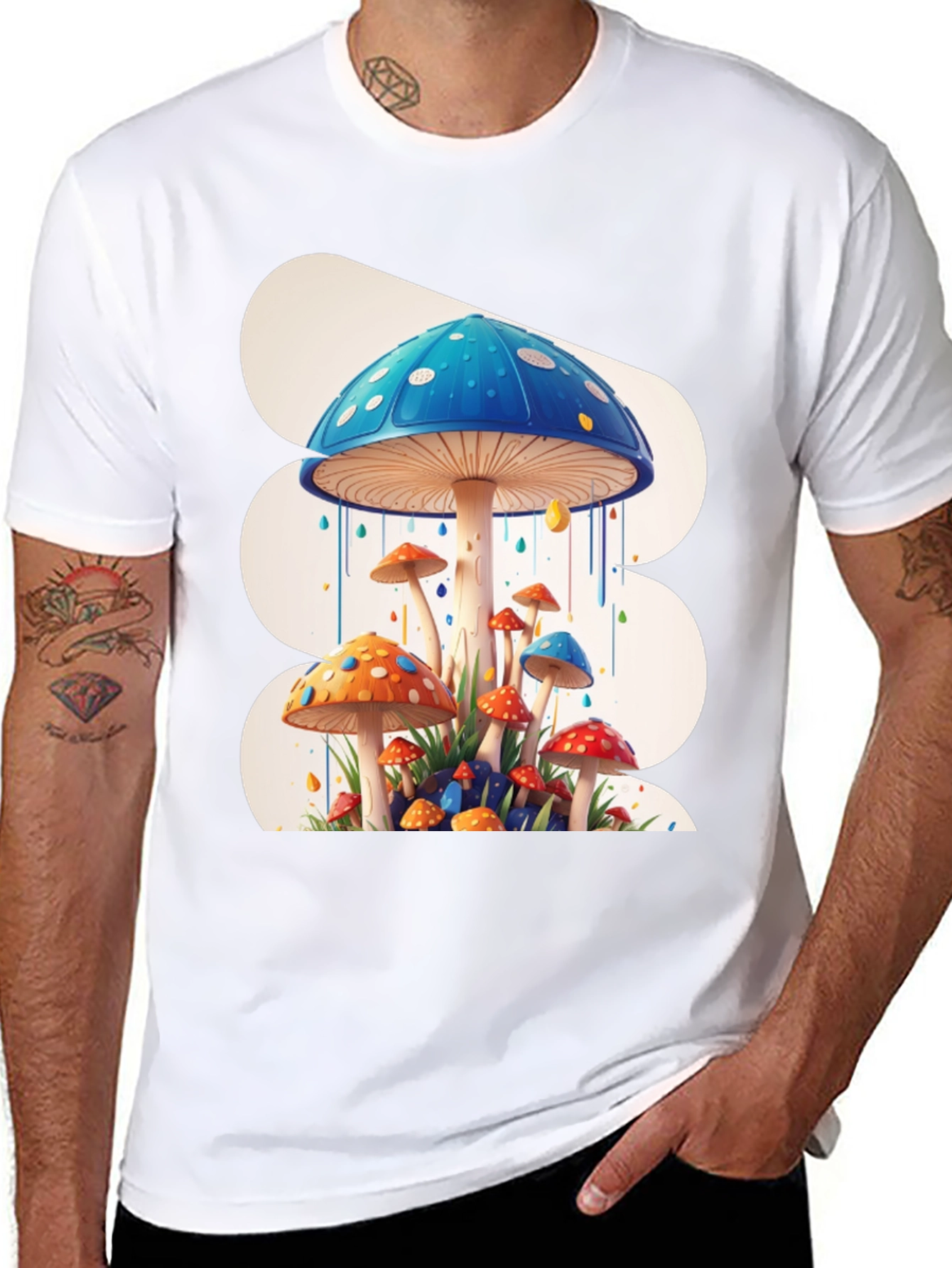 Funky Mushroom Graphic Tee - Black Cotton