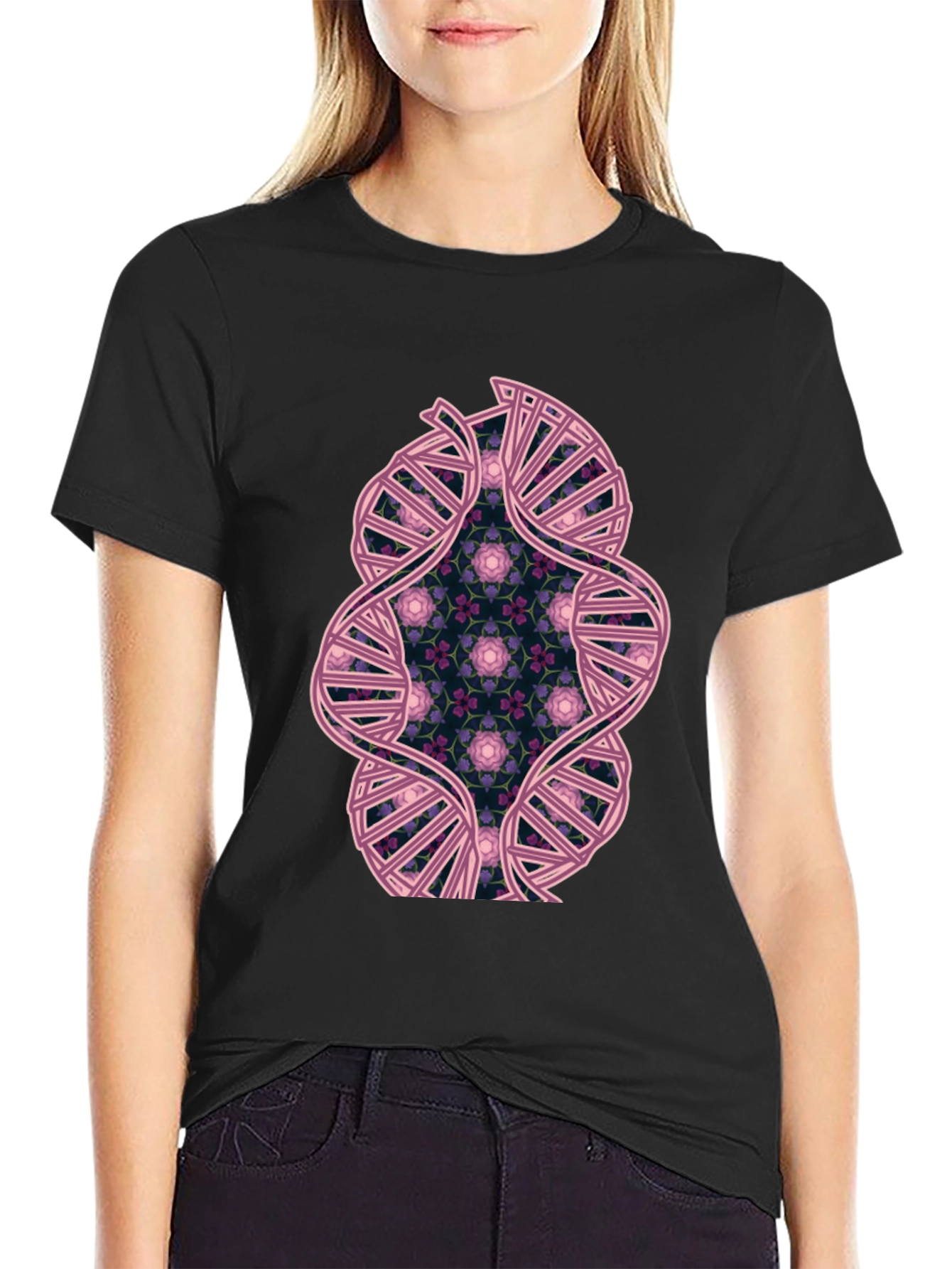 DNA Floral Graphic Black T-Shirt