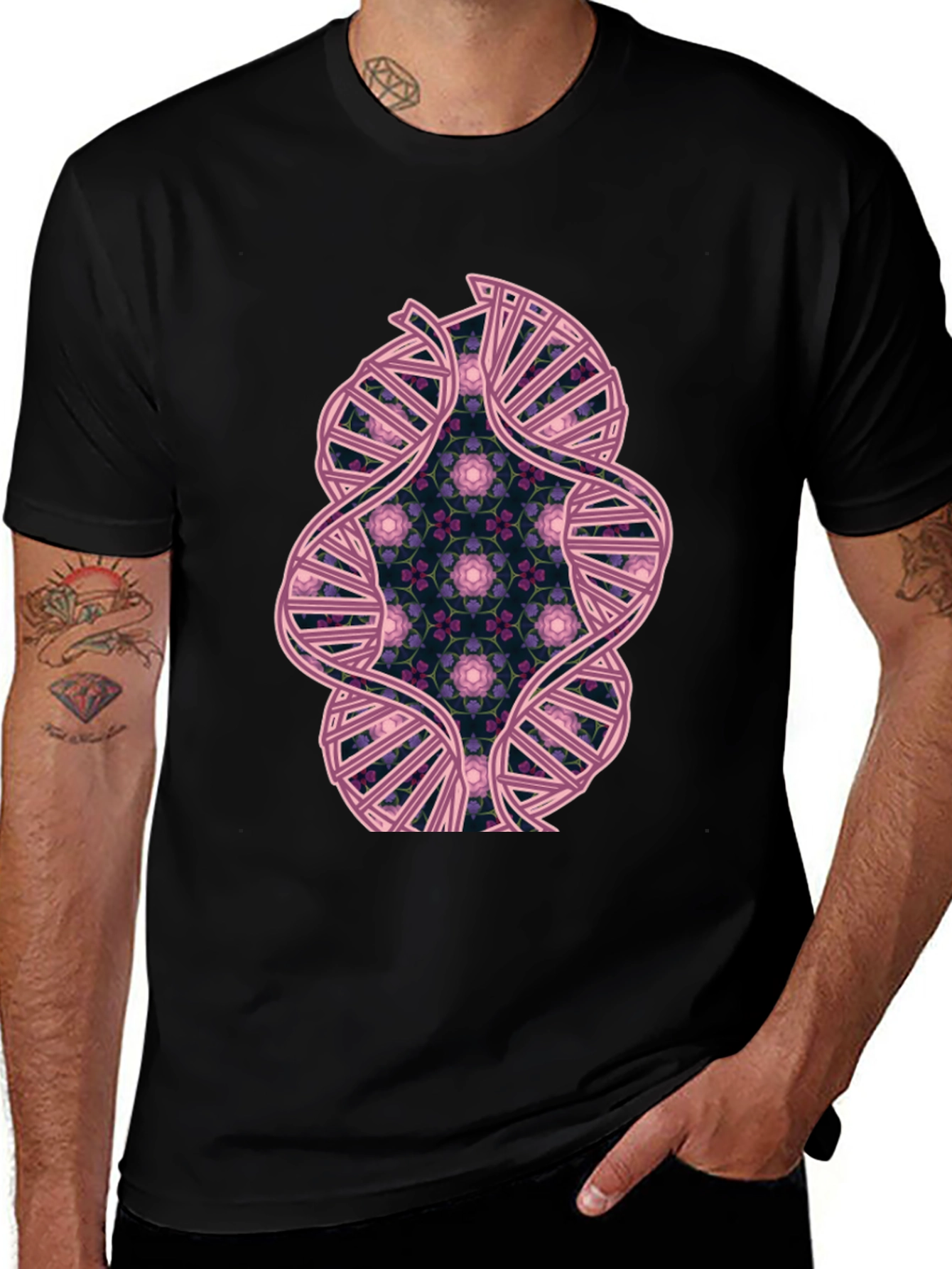 DNA Floral Graphic Black T-Shirt