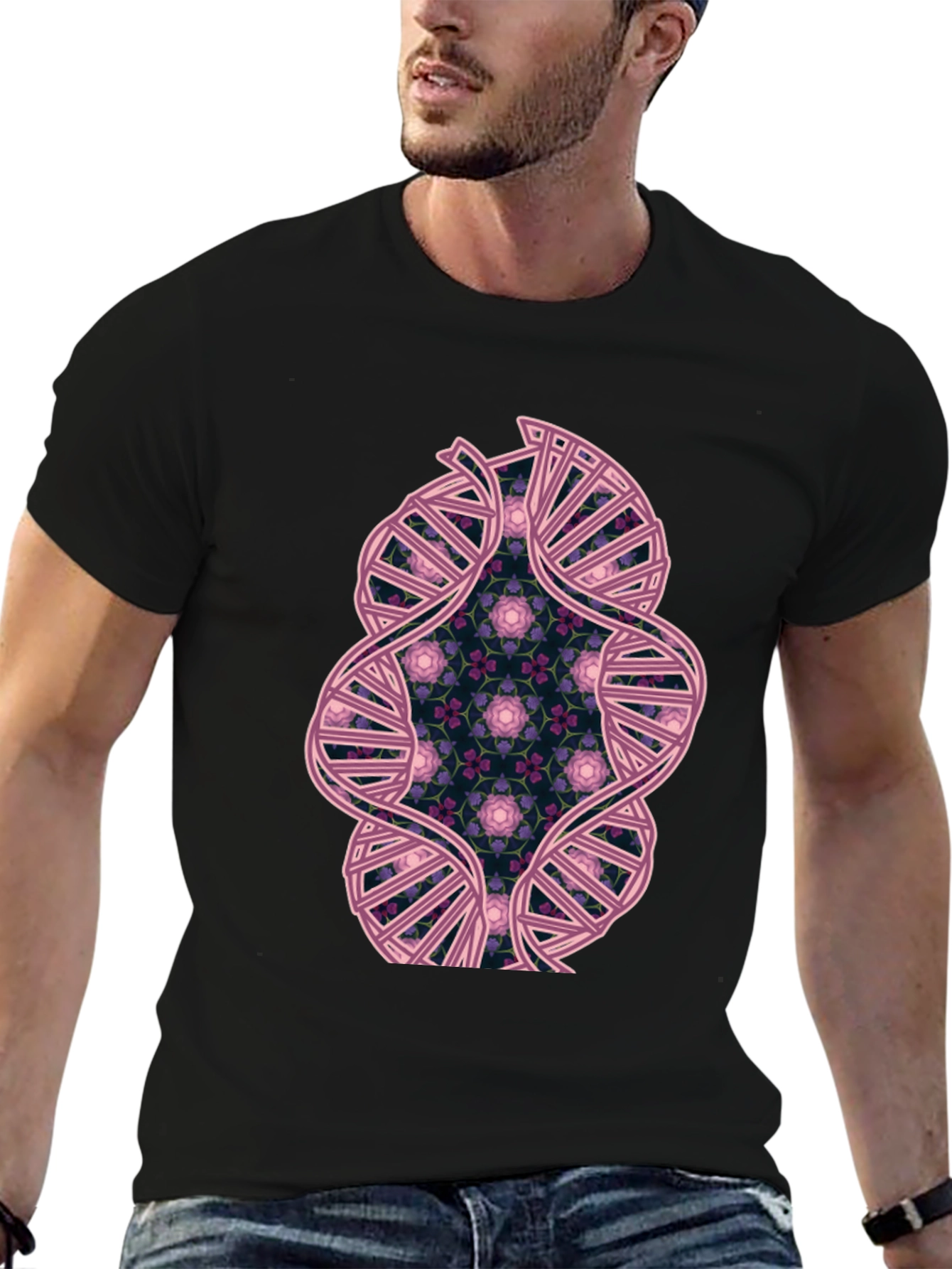 DNA Floral Graphic Black T-Shirt