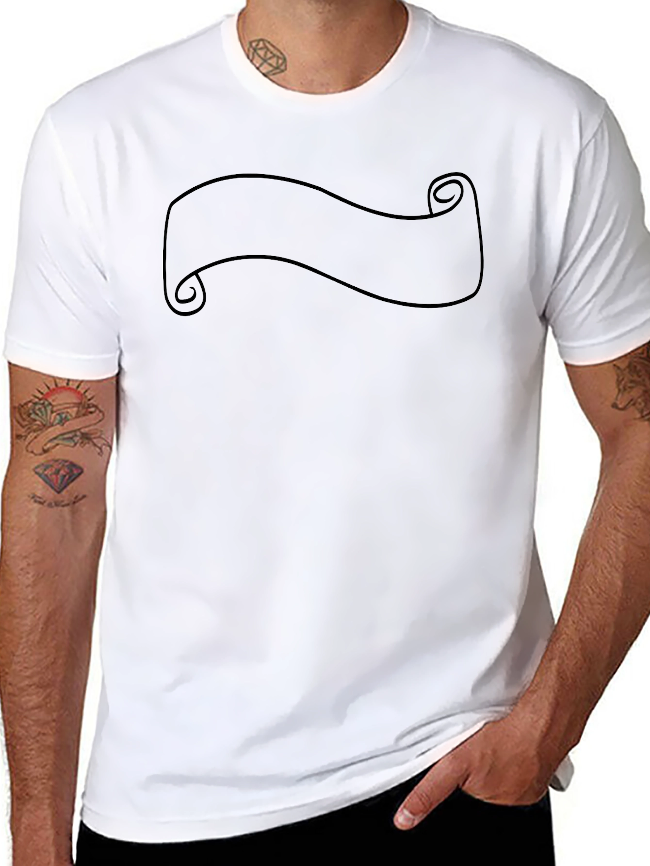 Mens Black Graphic Tee with Scroll Design