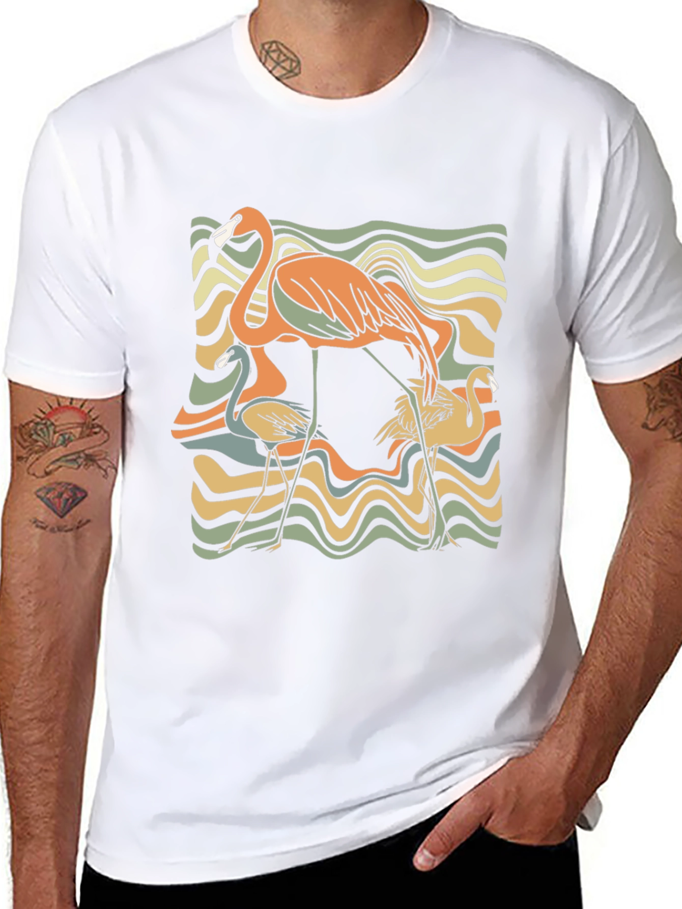 Retro Flamingo Graphic Tee - Black