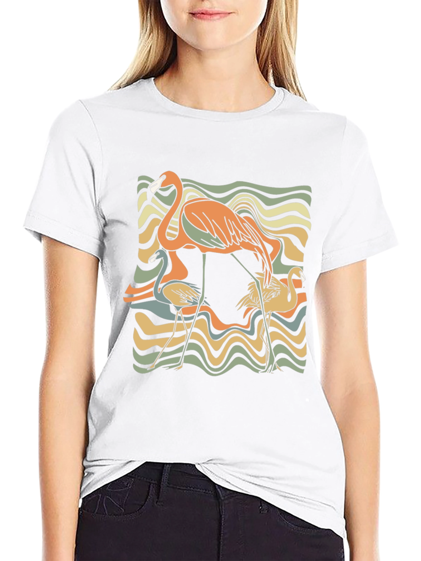 Retro Flamingo Graphic Tee - Black