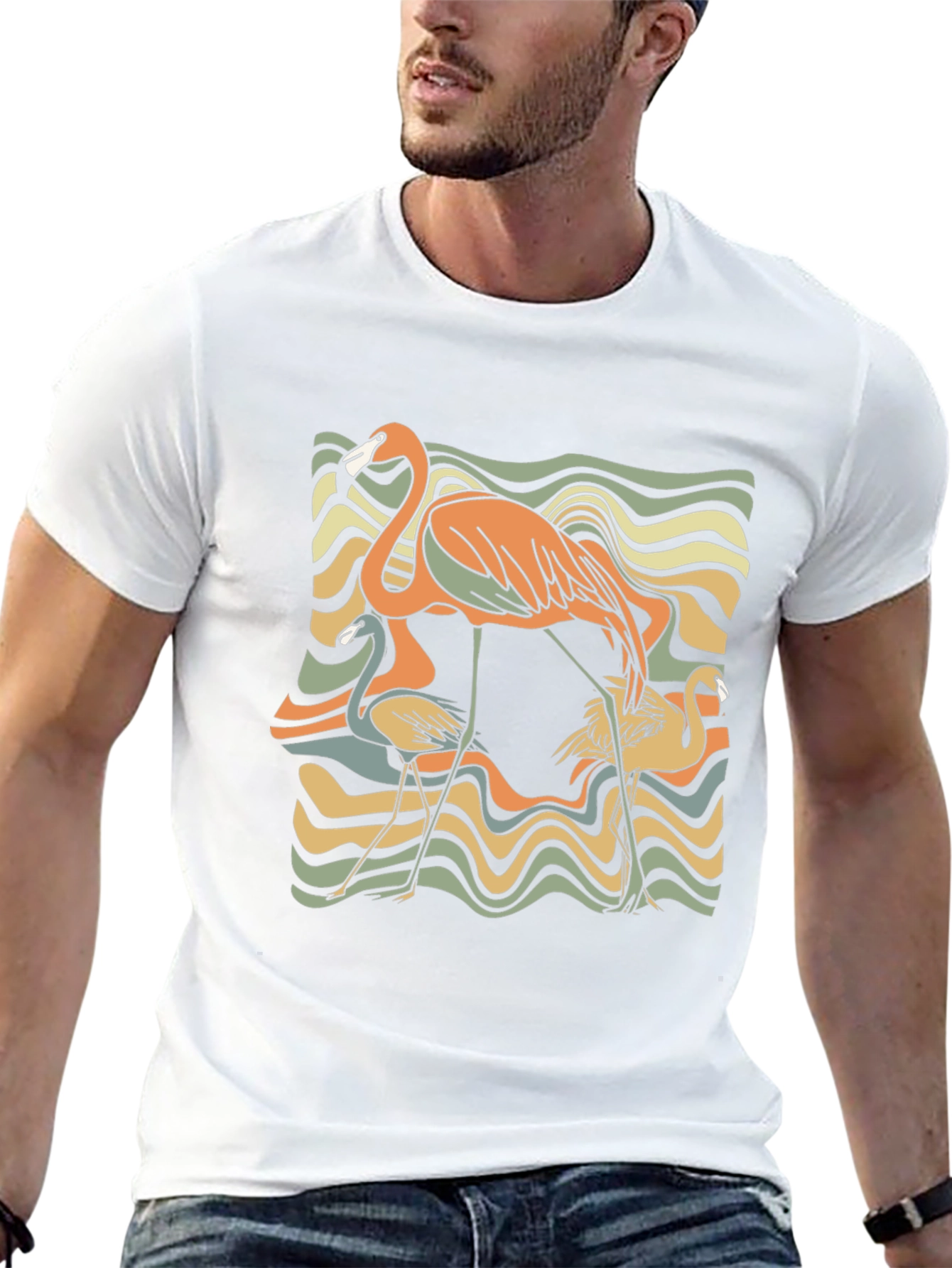 Retro Flamingo Graphic Tee - Black