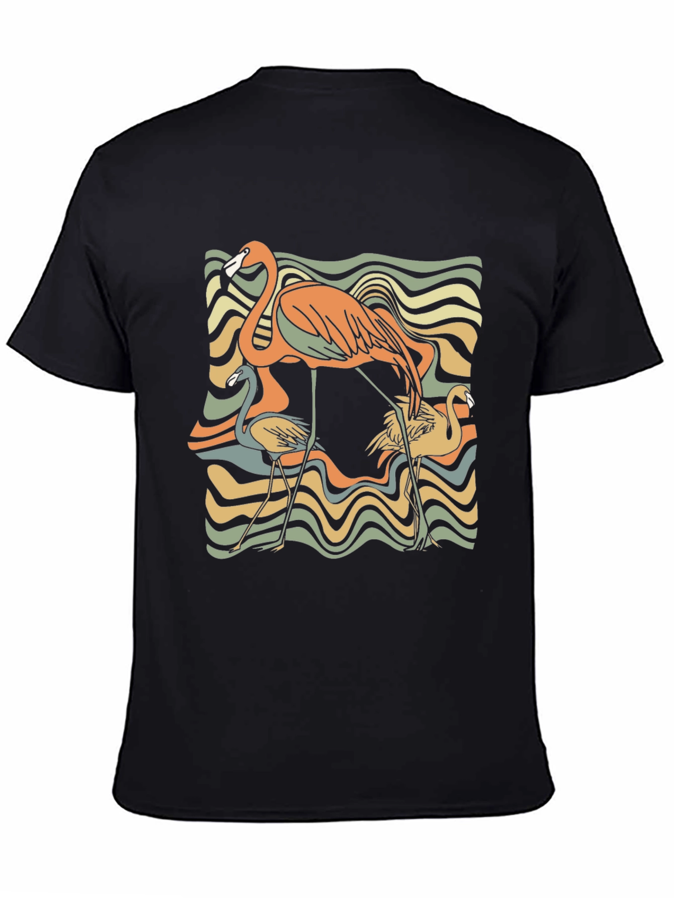 Retro Flamingo Graphic Tee - Black