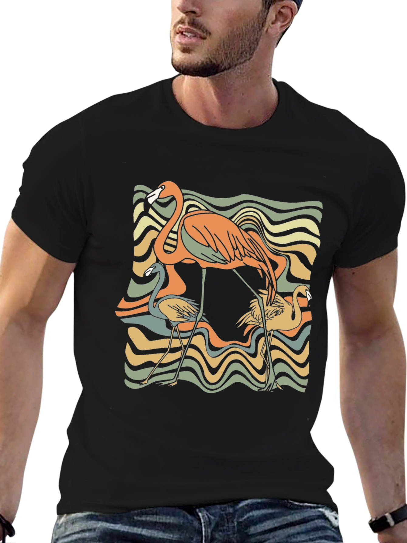 Retro Flamingo Graphic Tee - Black