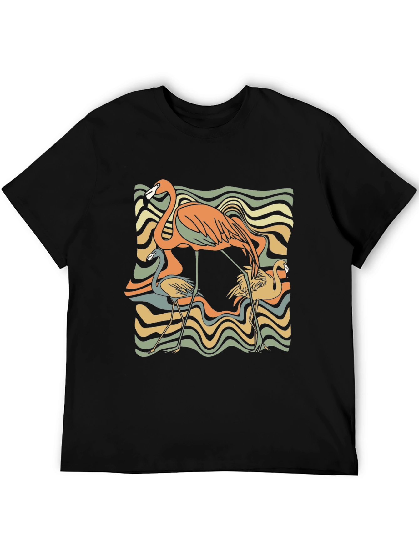 Retro Flamingo Graphic Tee - Black