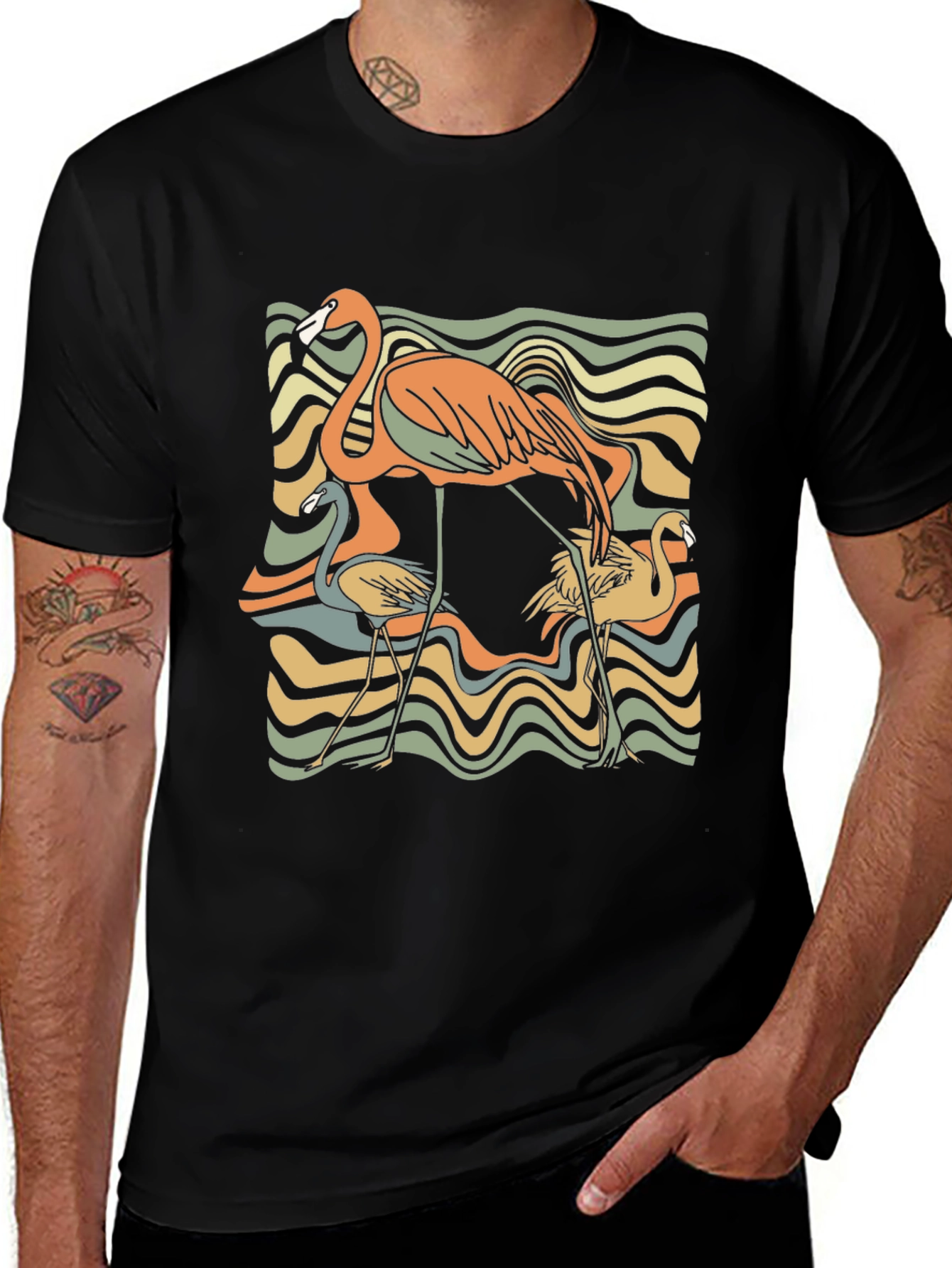 Retro Flamingo Graphic Tee - Black