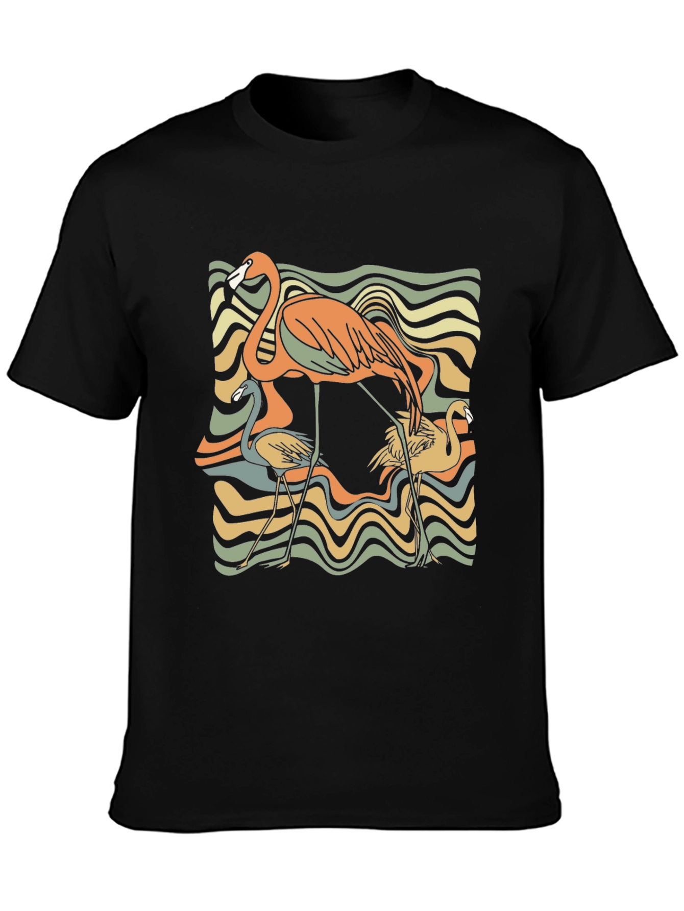 Retro Flamingo Graphic Tee - Black