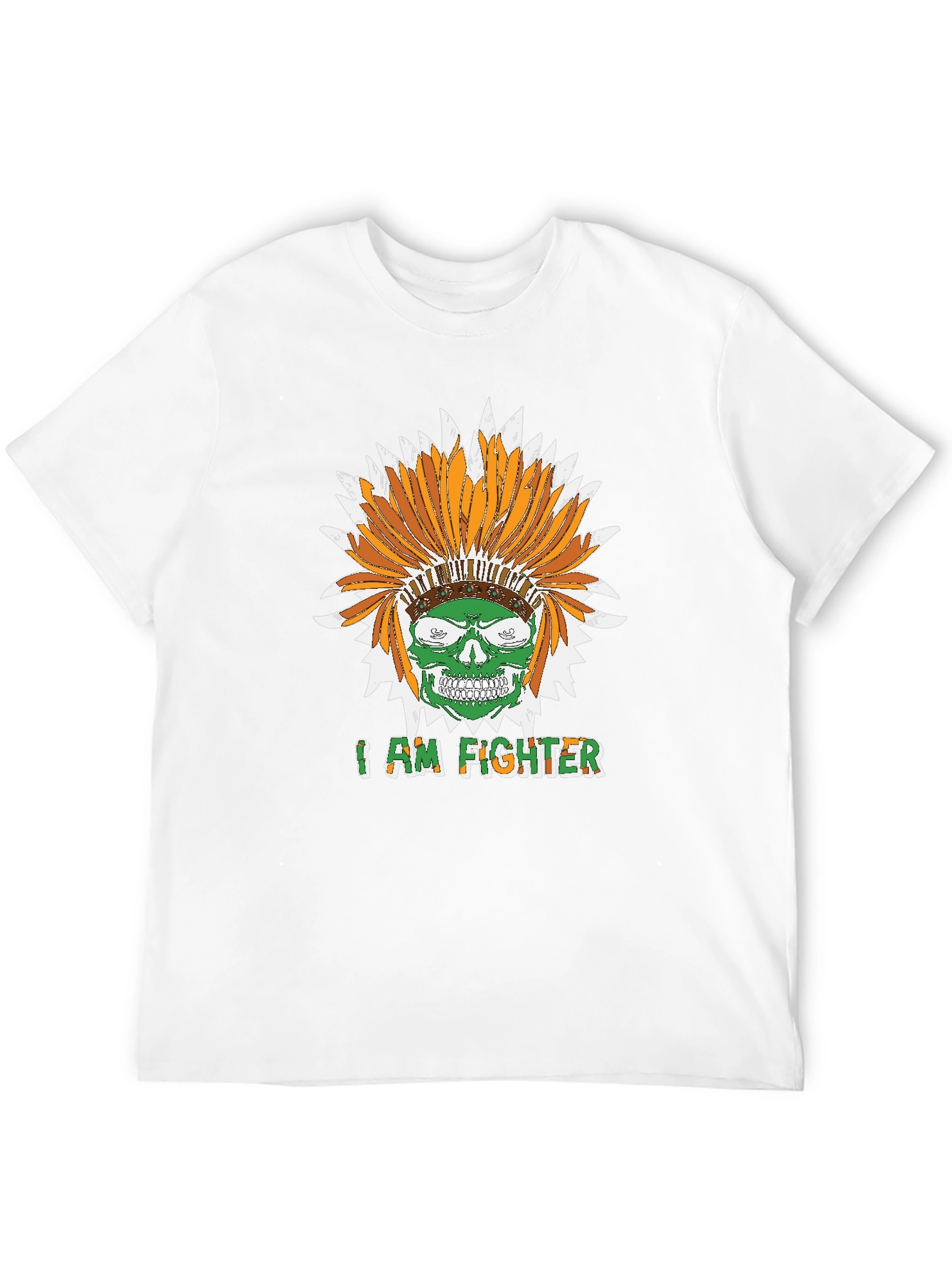 I Am Fighter Headdress Skull Black T-Shirt