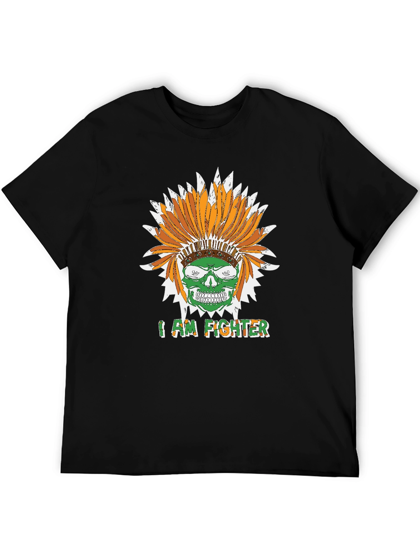 I Am Fighter Headdress Skull Black T-Shirt