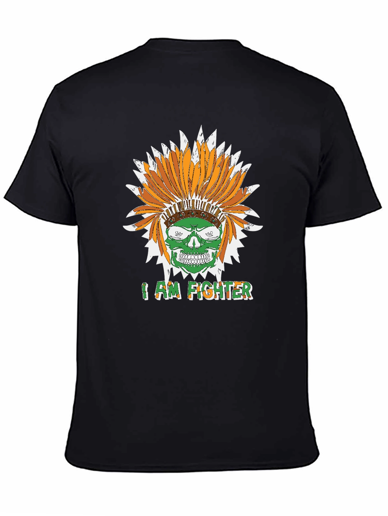 I Am Fighter Headdress Skull Black T-Shirt