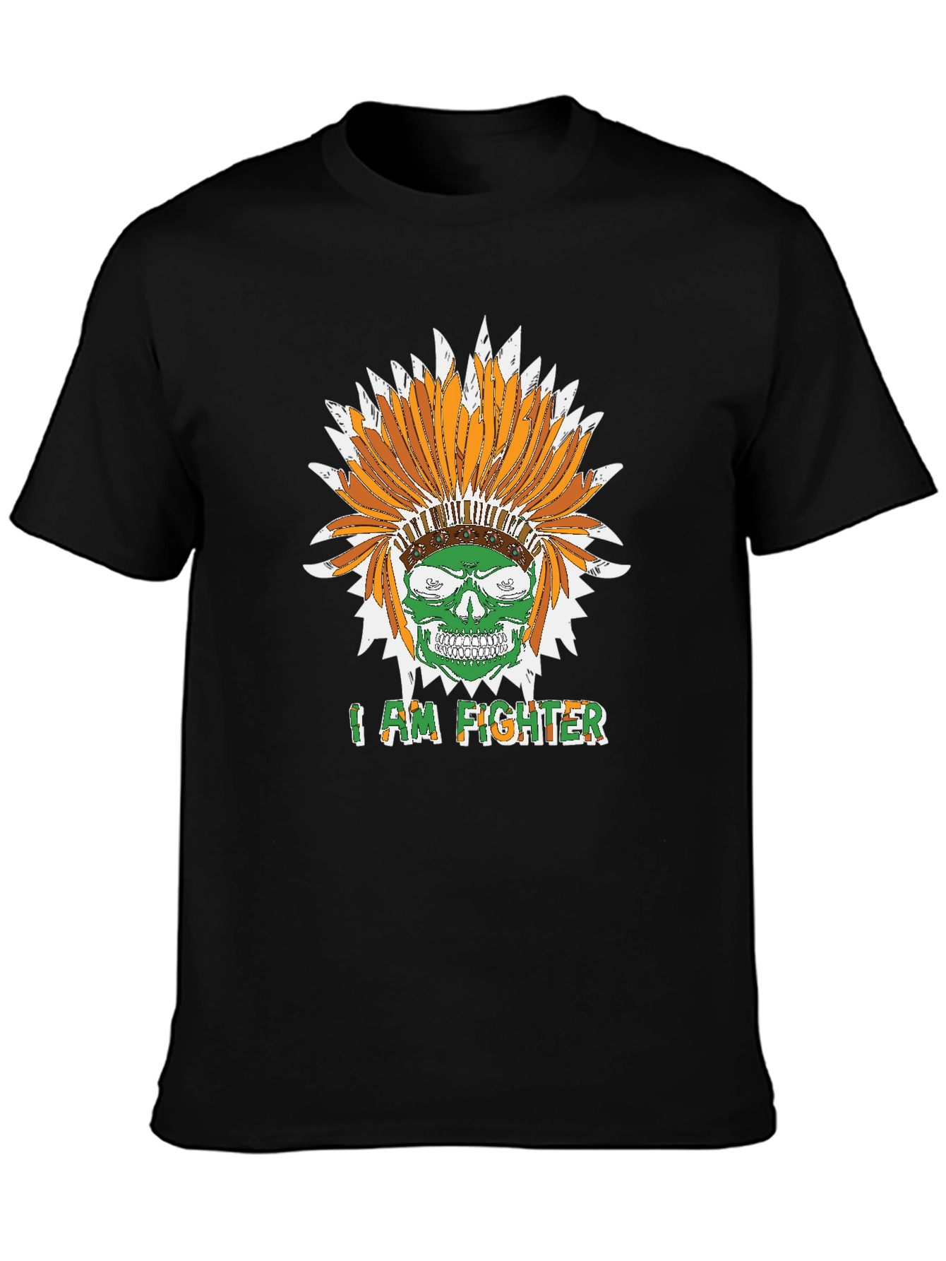 I Am Fighter Headdress Skull Black T-Shirt