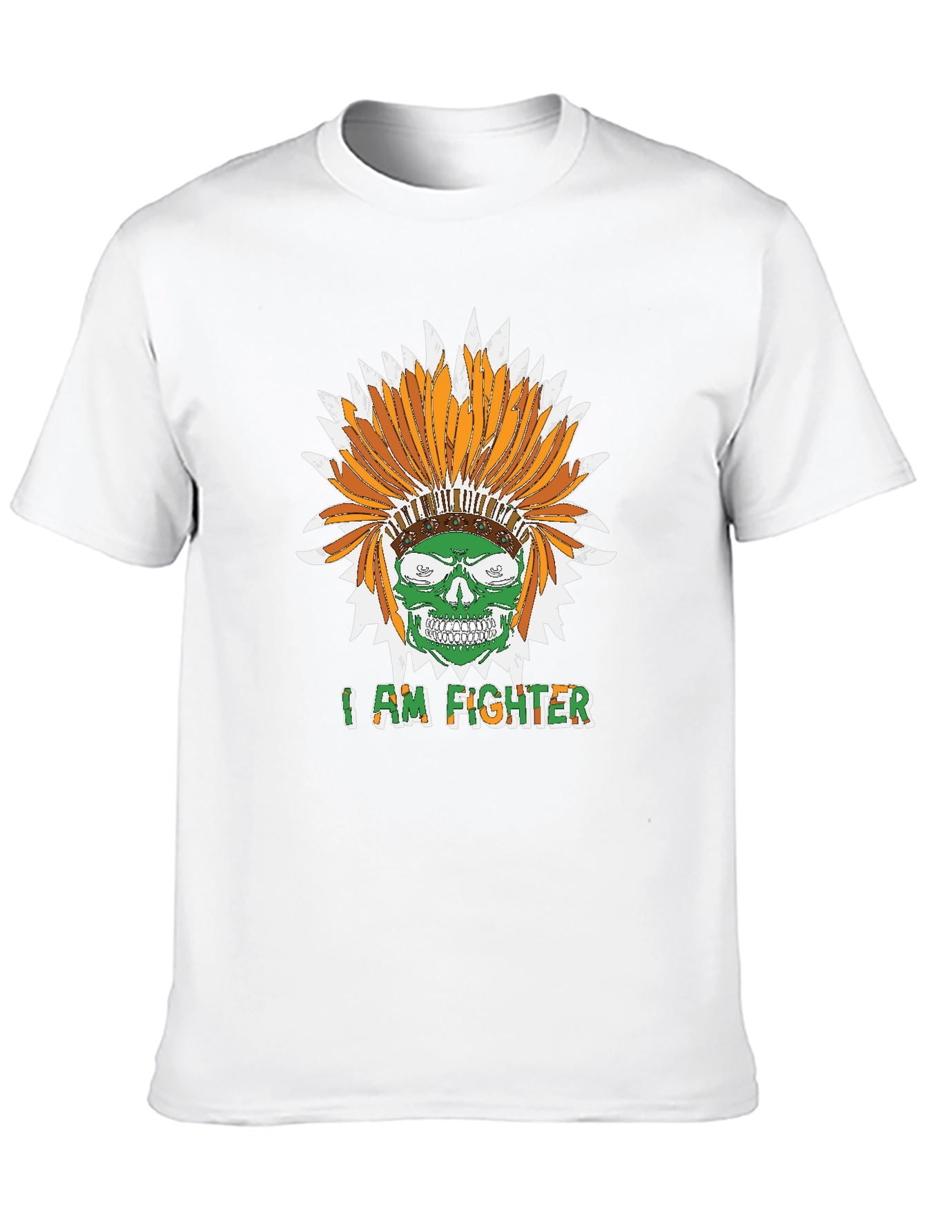I Am Fighter Headdress Skull Black T-Shirt
