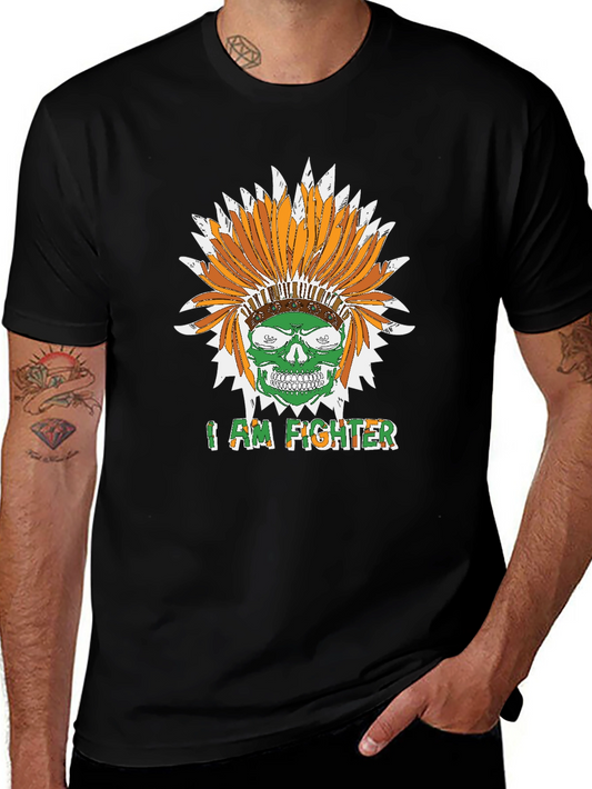 I Am Fighter Headdress Skull Black T-Shirt