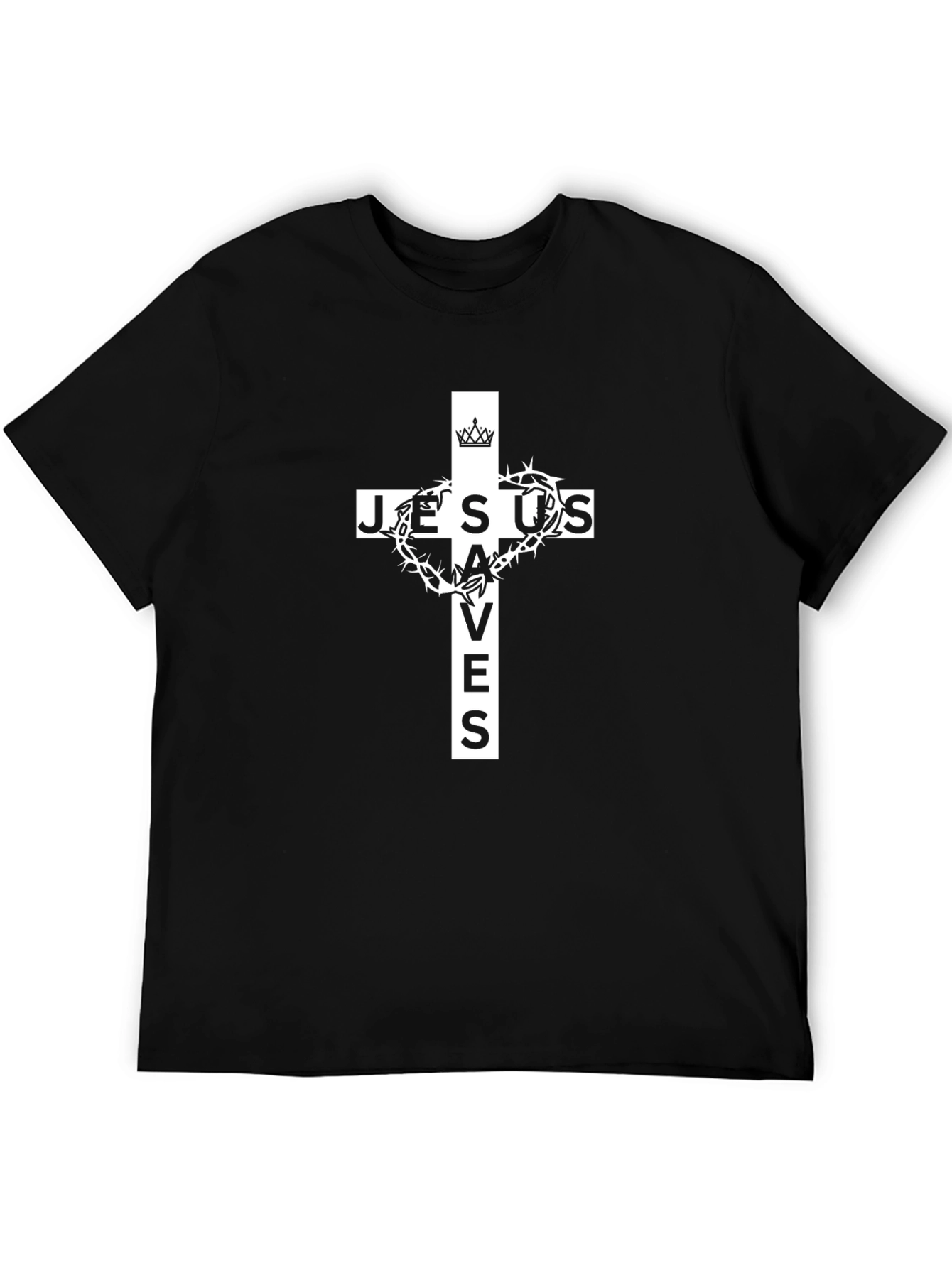 Jesus Saves Graphic T-Shirt - Black Cotton Blend