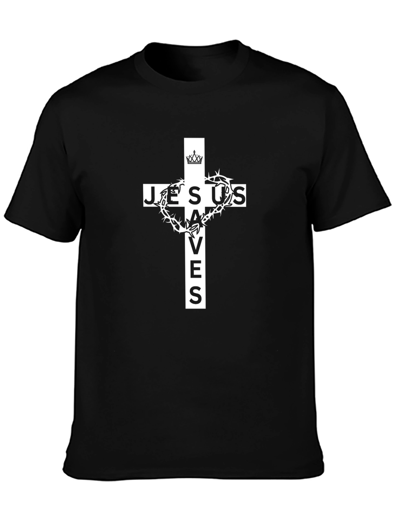 Jesus Saves Graphic T-Shirt - Black Cotton Blend