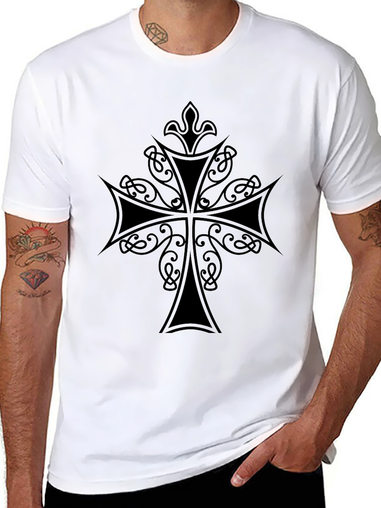 Mens Black T-Shirt with Celtic Cross Design