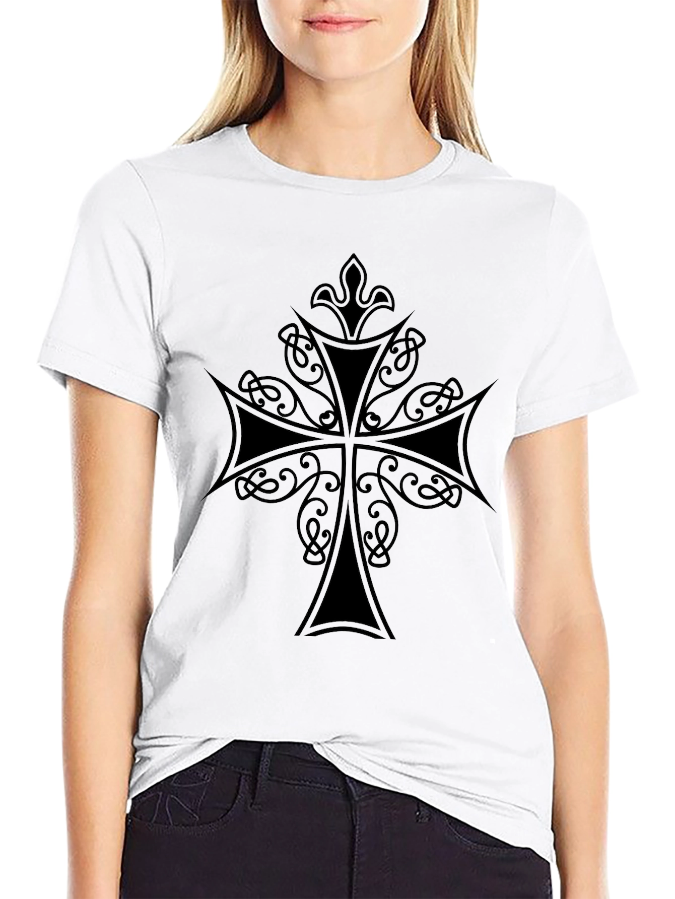 Mens Black T-Shirt with Celtic Cross Design