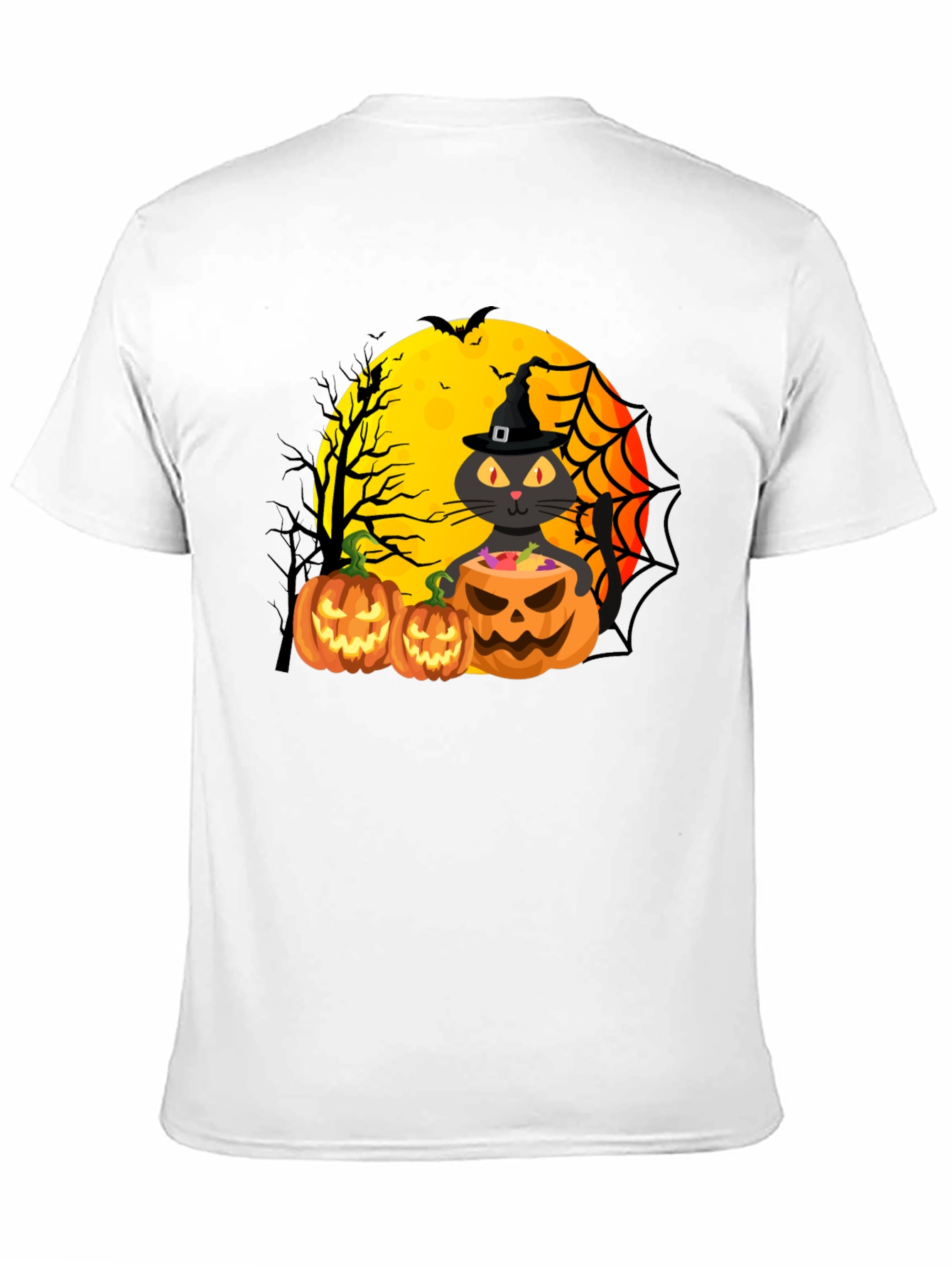 Halloween Cat & Pumpkins Black T-Shirt